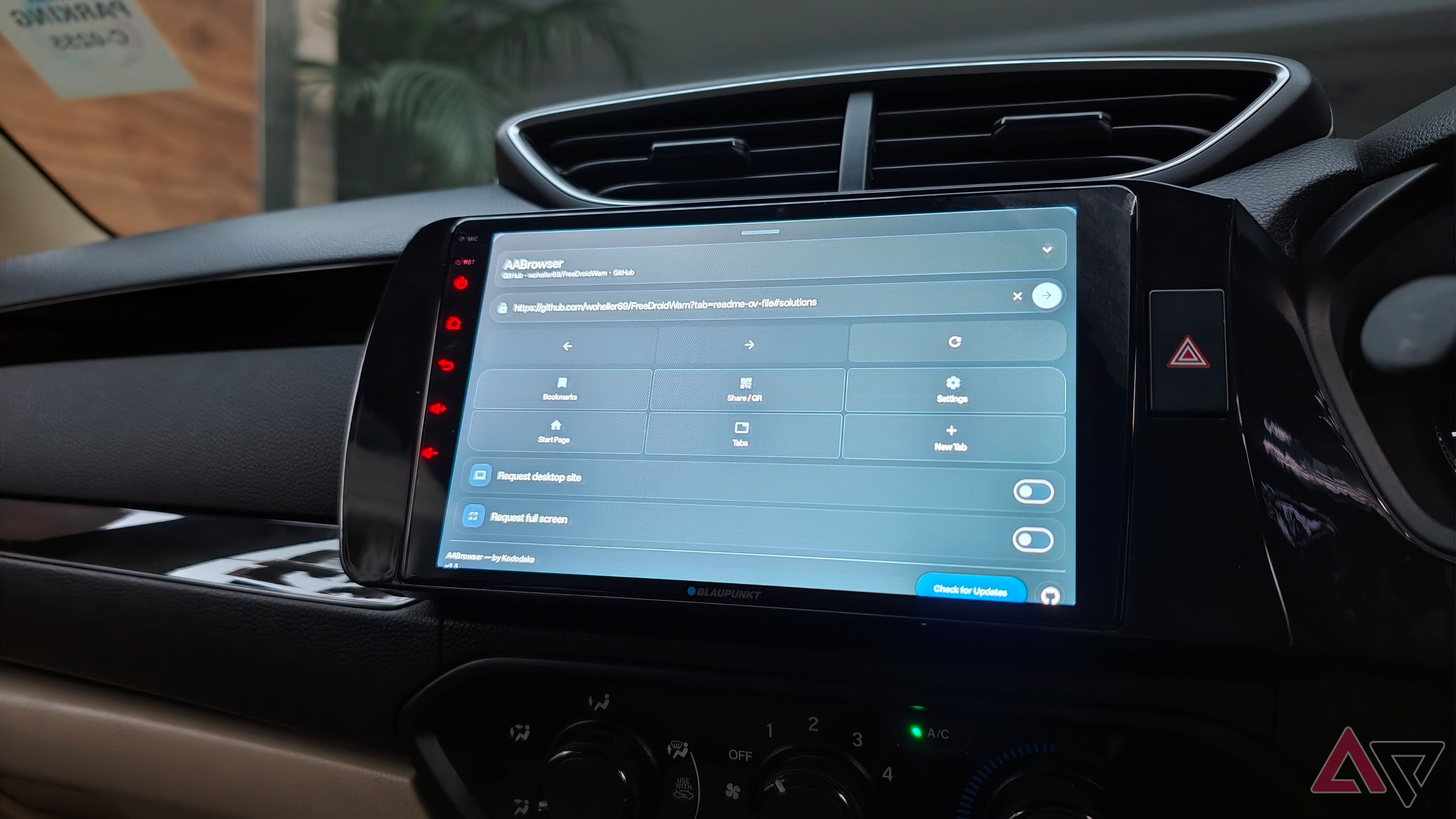 AA Browser on Android Auto homescreen