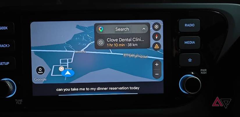 Photo showing a Gemini command in Android Auto asking for directions to a restaurant