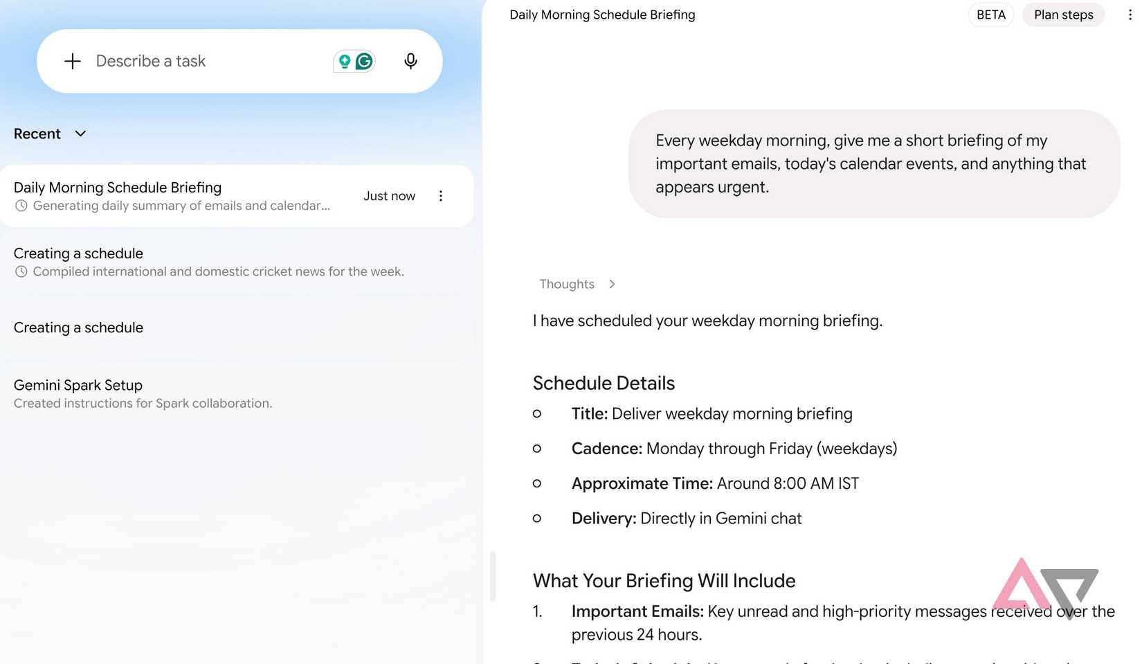 create a new schedule with Gemini Spark