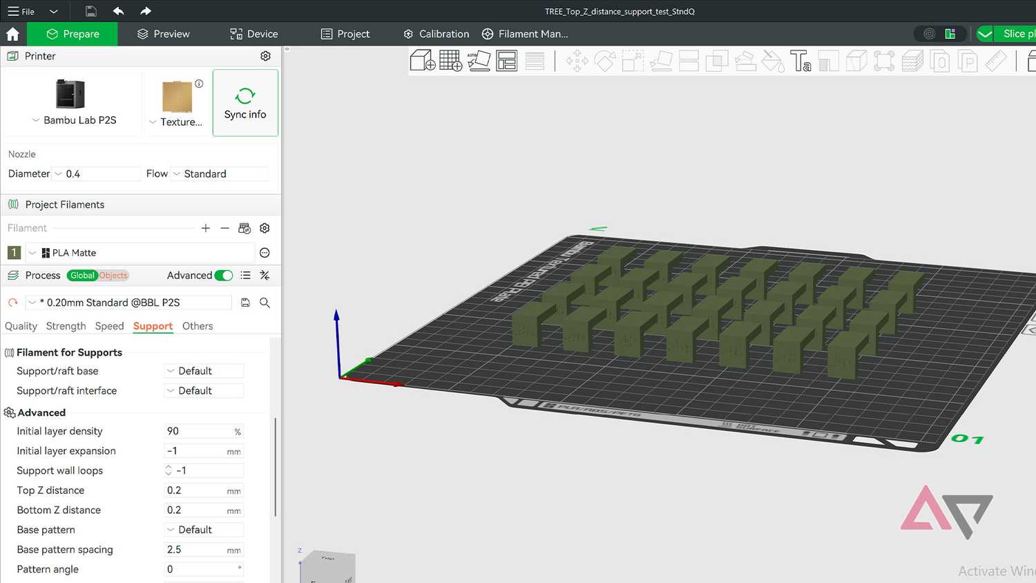 MakerWorld settings for Top Z distance support