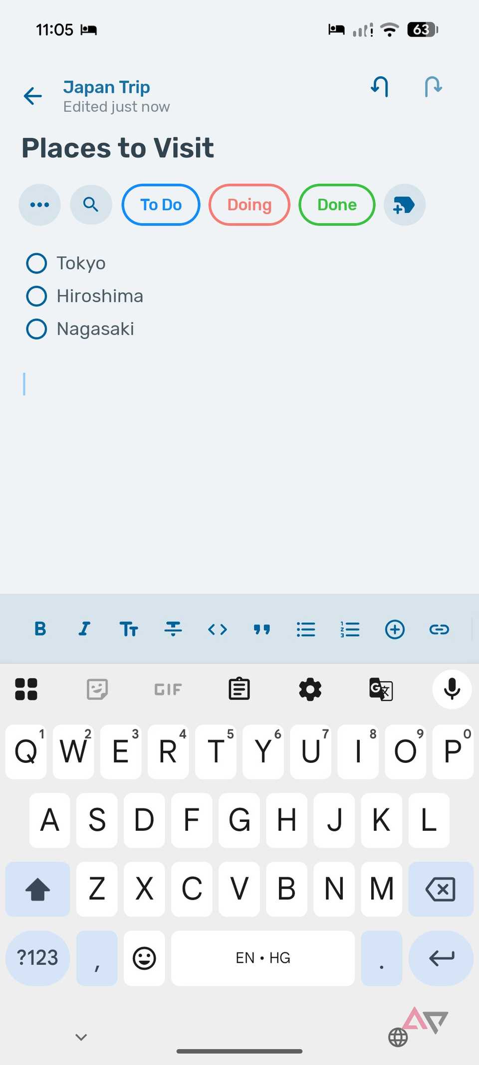 Bundled Notes editor