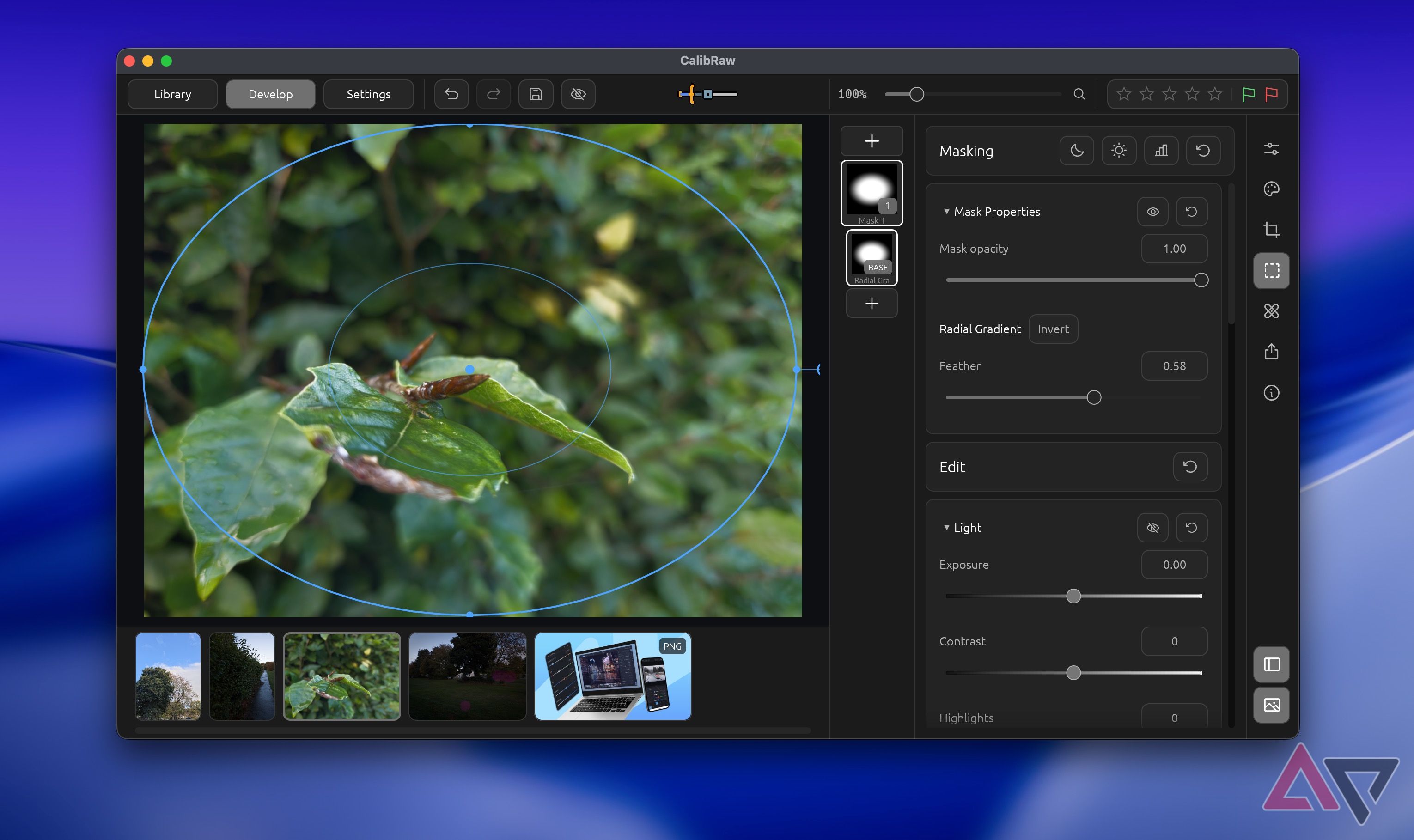 Screenshot showing Masking in CalibRaw