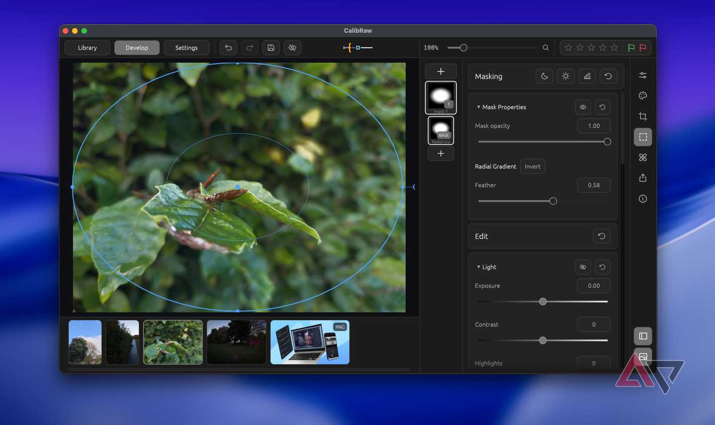 Screenshot showing Masking in CalibRaw