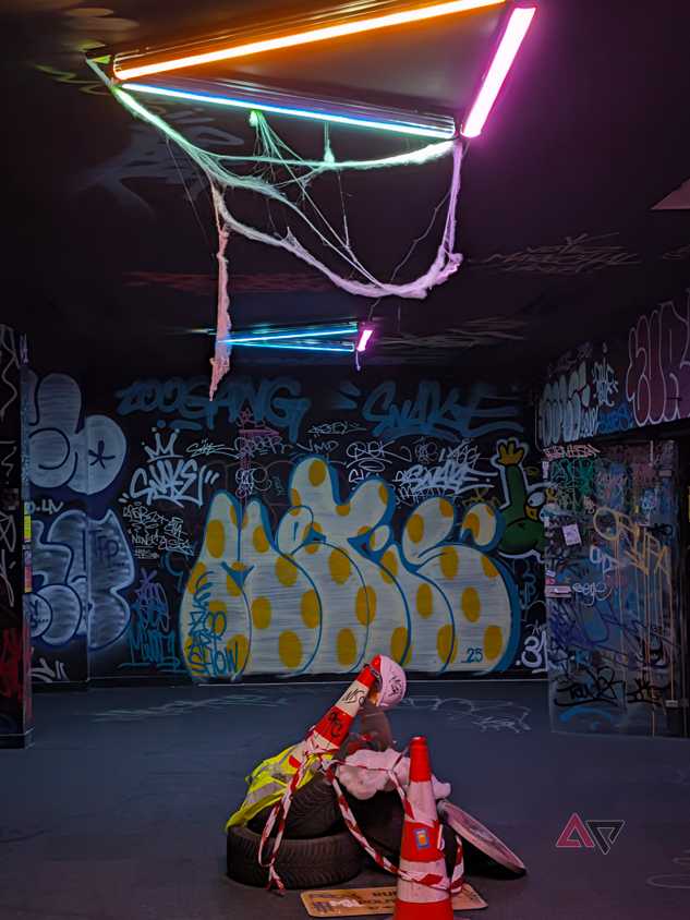 Google Pixel 11 Pro XL camera sample of some graffiti and neon with Camera Look Vanilla