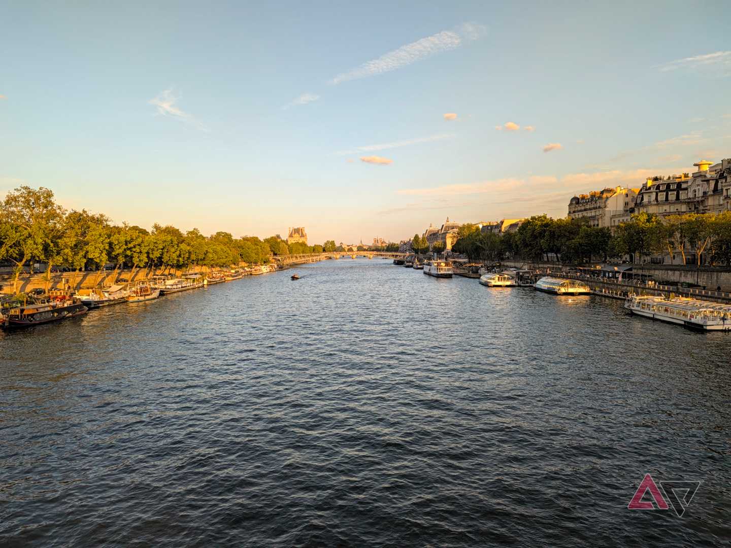 Google Pixel 11 Pro XL camera sample of the Seine at the golden hour with Camera Look Vanilla