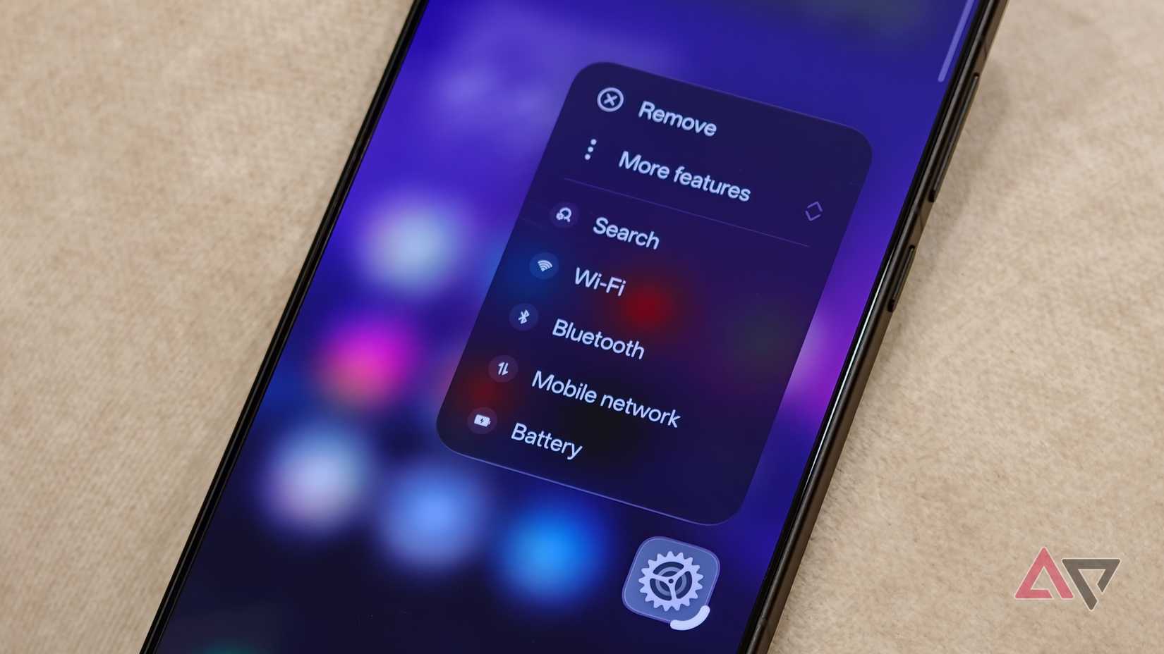 ColorOS 17 Settings app icon long-press shortcut menu and resize handle