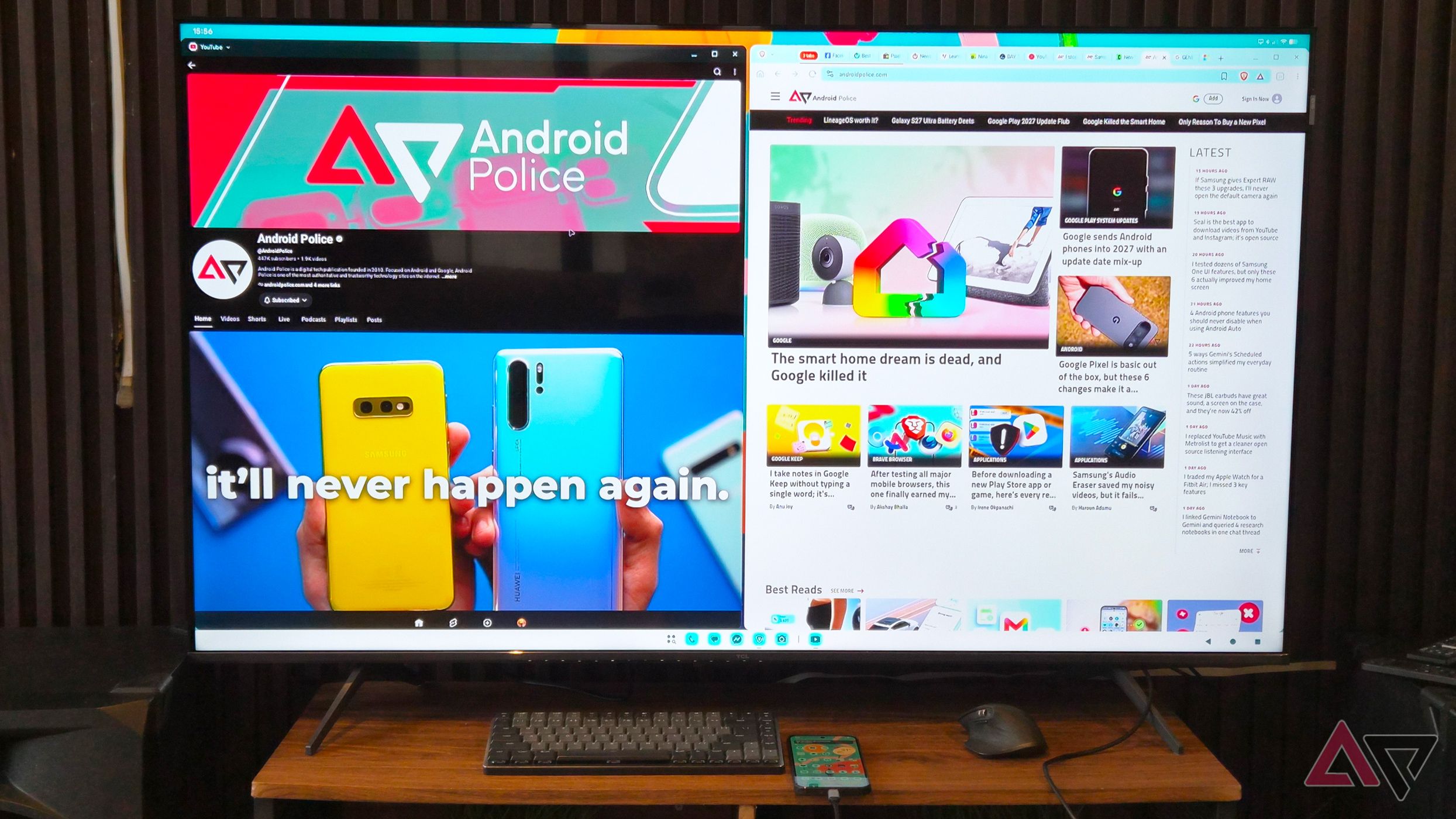 Google Pixel 9 Pro XL connected with a Logitech keyboard and mouse