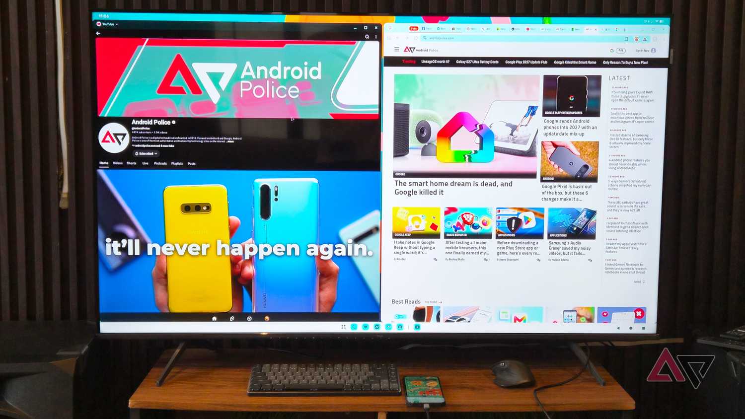 Google Pixel 9 Pro XL connected with a Logitech keyboard and mouse