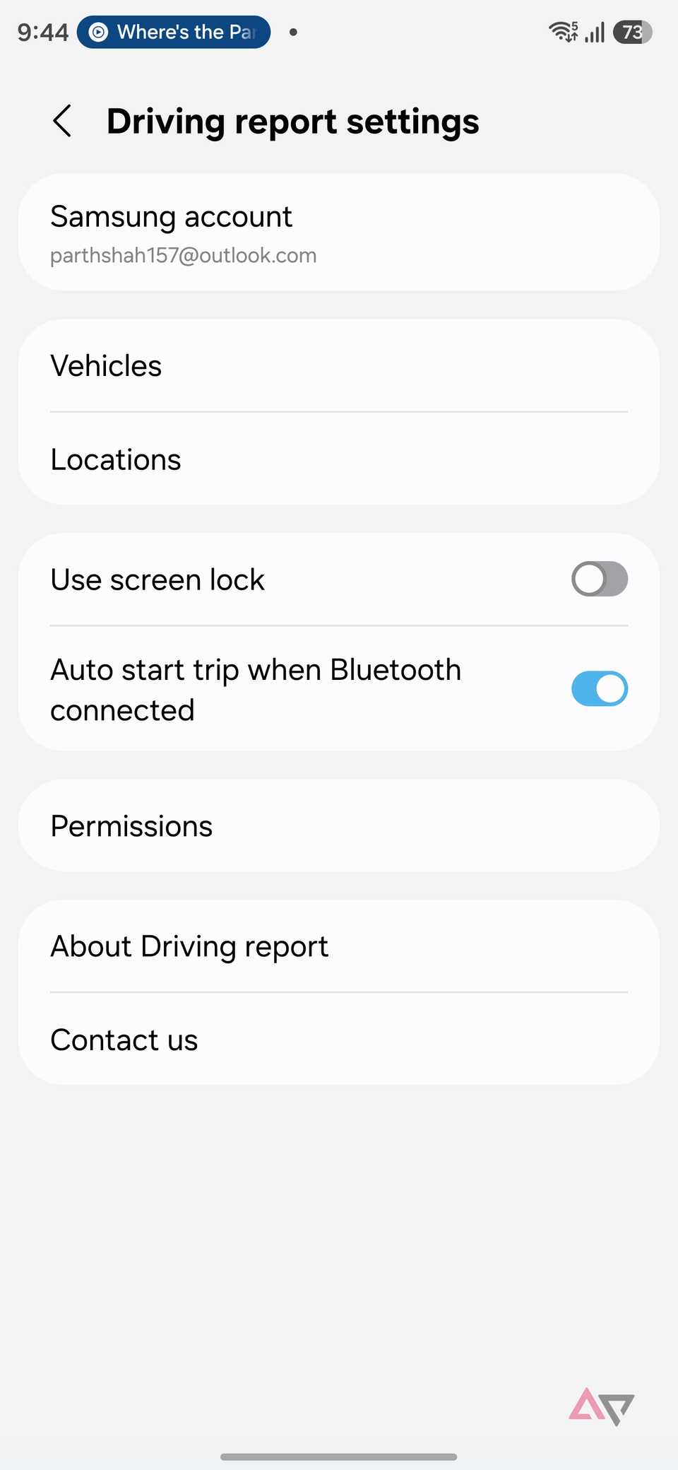 Driving report settings on Samsung phone