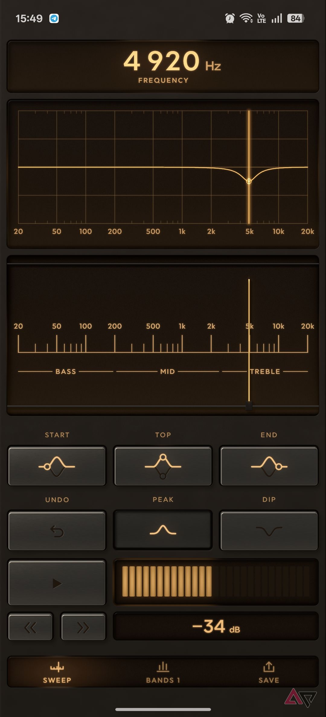 EQSweep app frequency adjustment