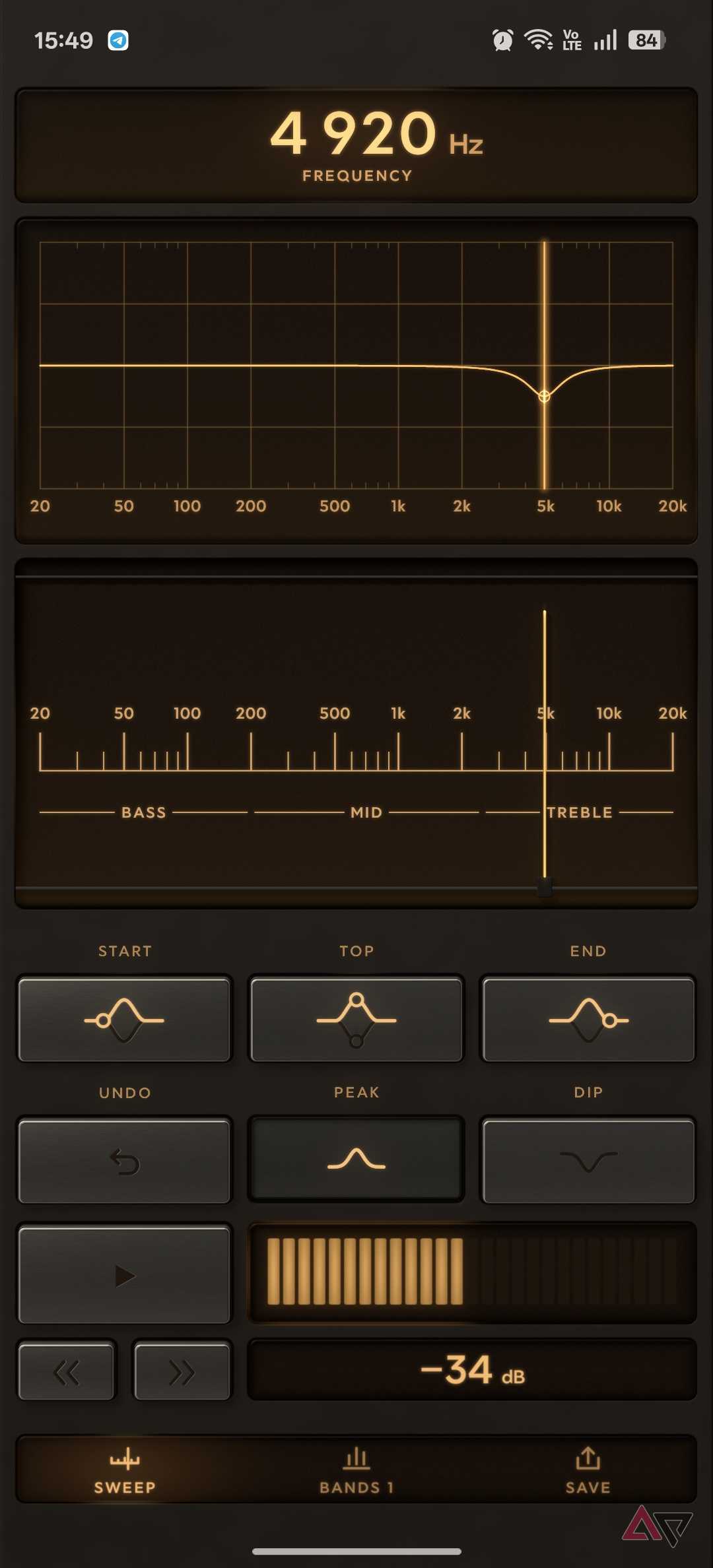 EQSweep app frequency adjustment
