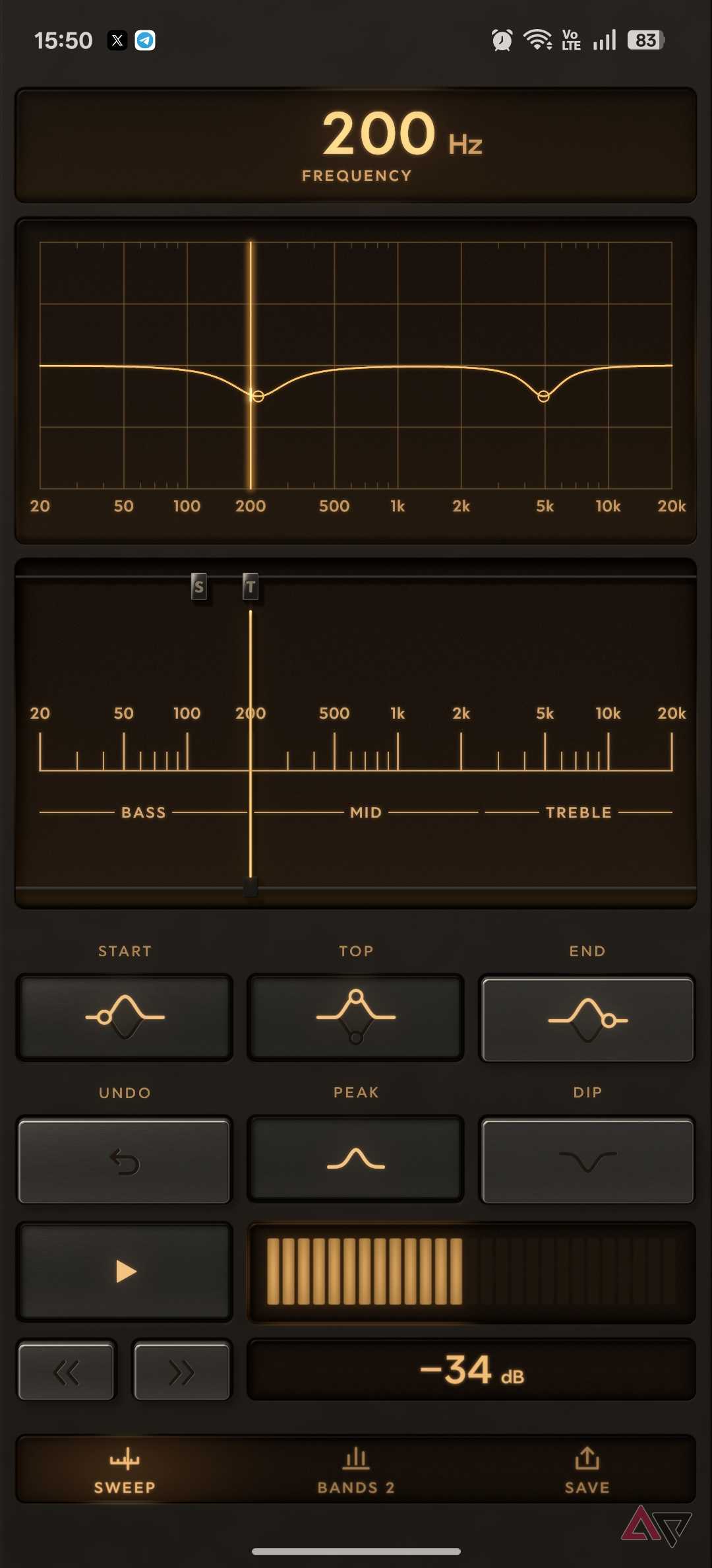 EQSweep app frequency selecct