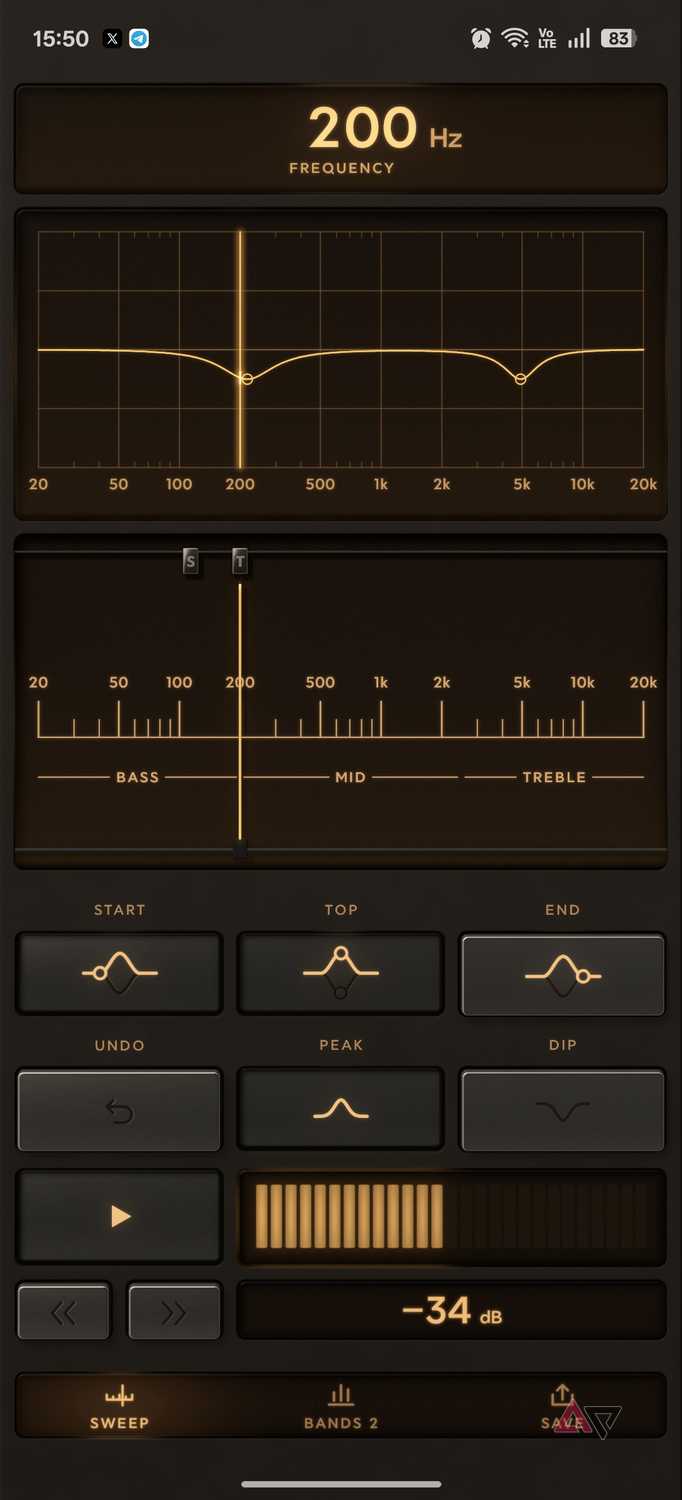 EQSweep app frequency selecct