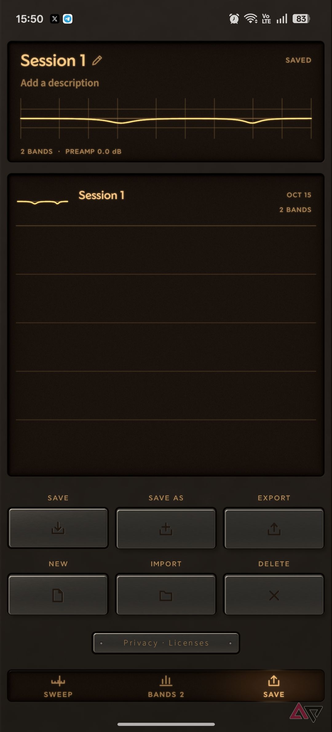 EQSweep app session save