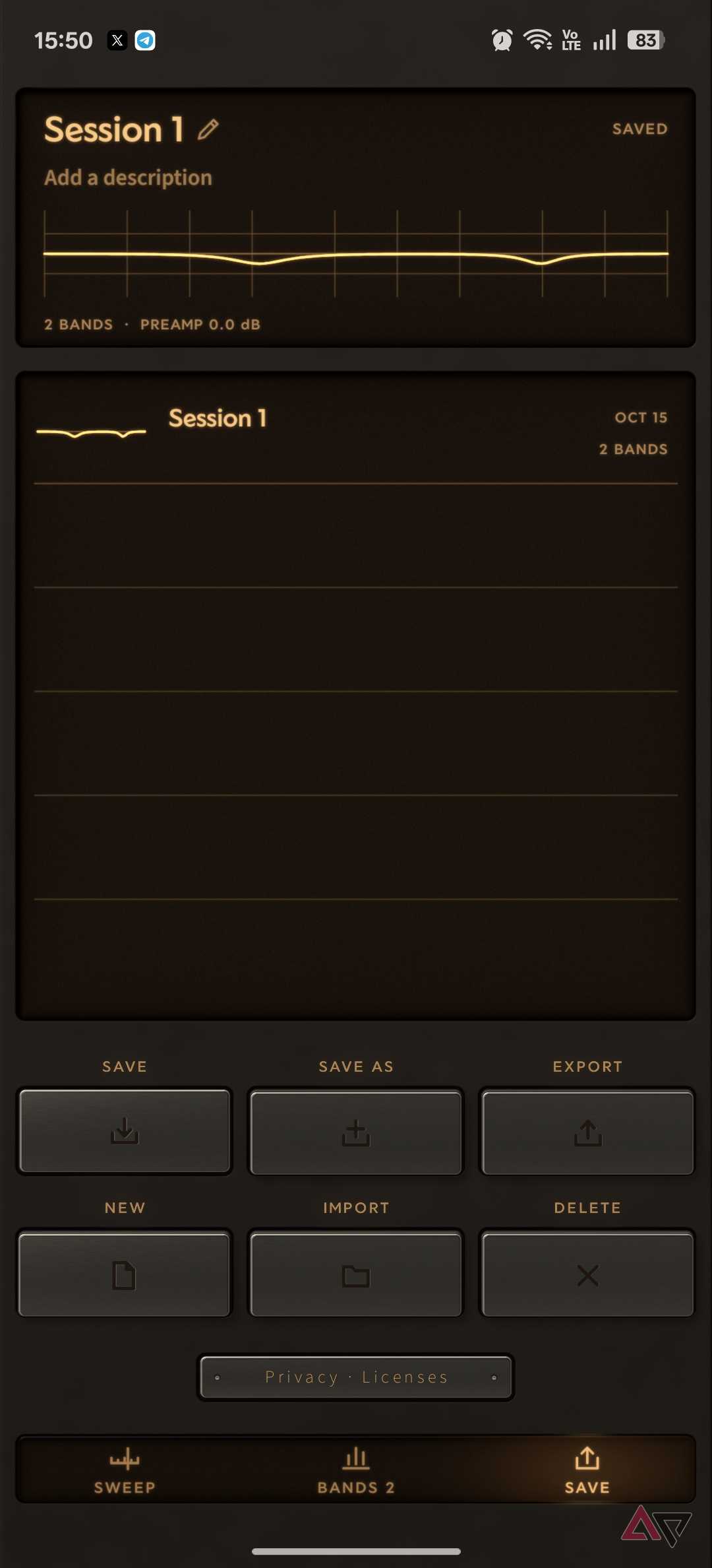 EQSweep app session save