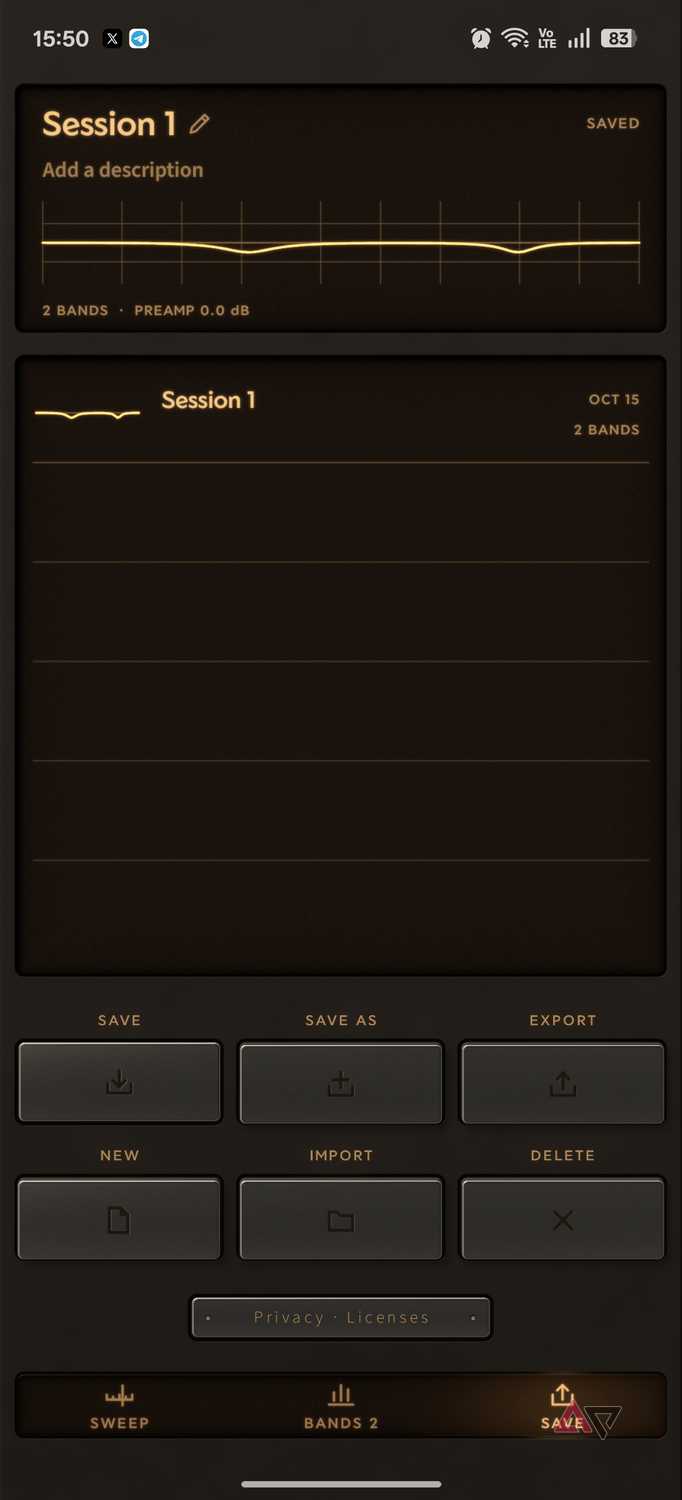 EQSweep app session save
