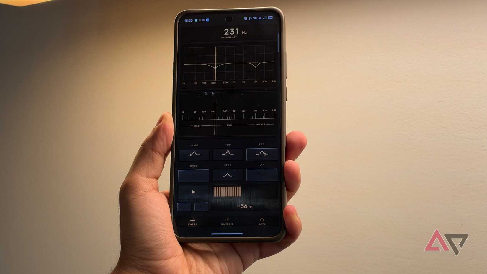 EQSweep running on Android phone