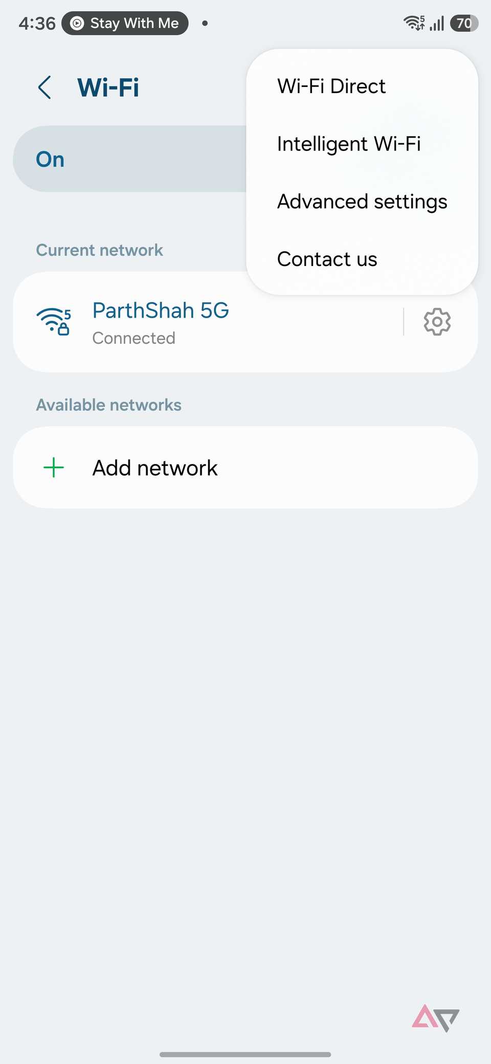 Menù Wi-Fi Samsung