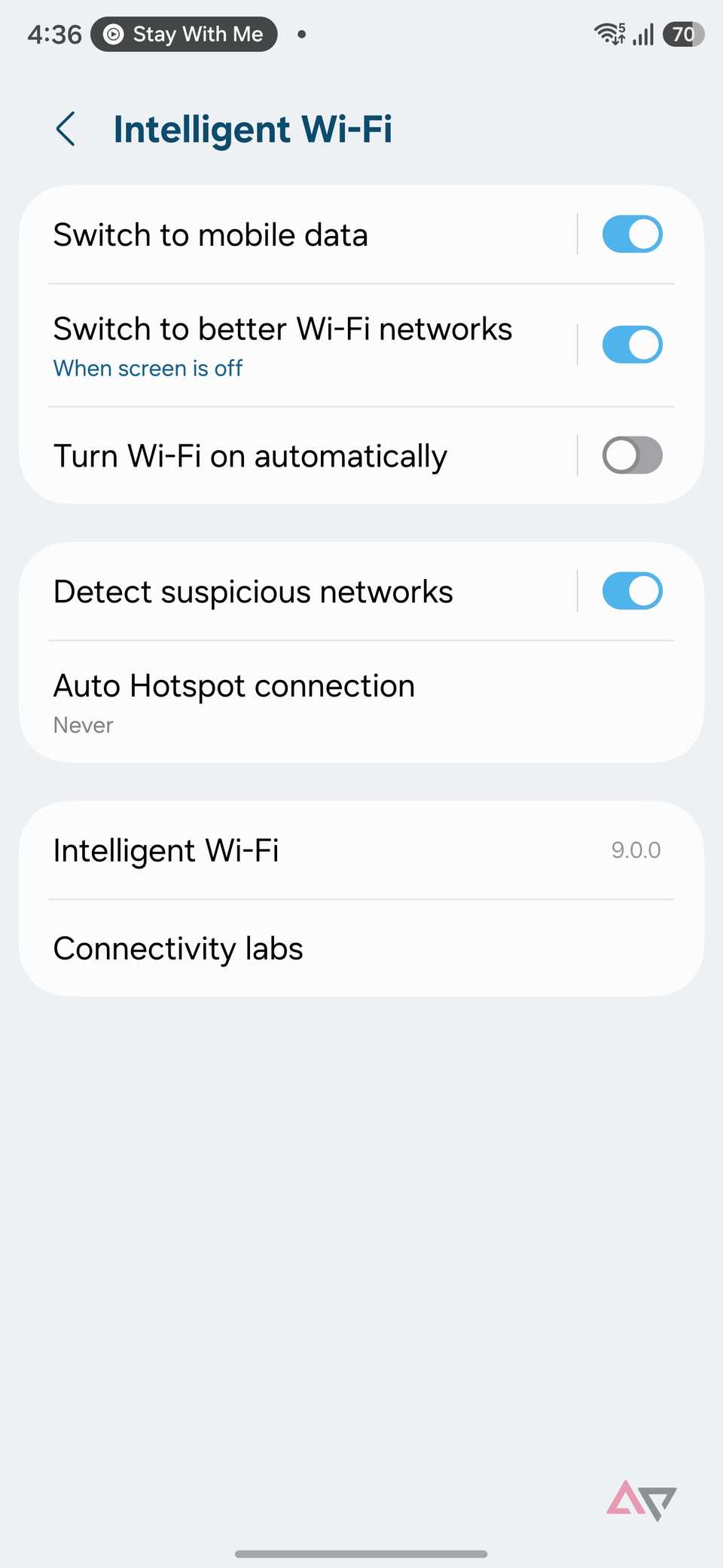 Menu Wi-Fi intelligente Samsung