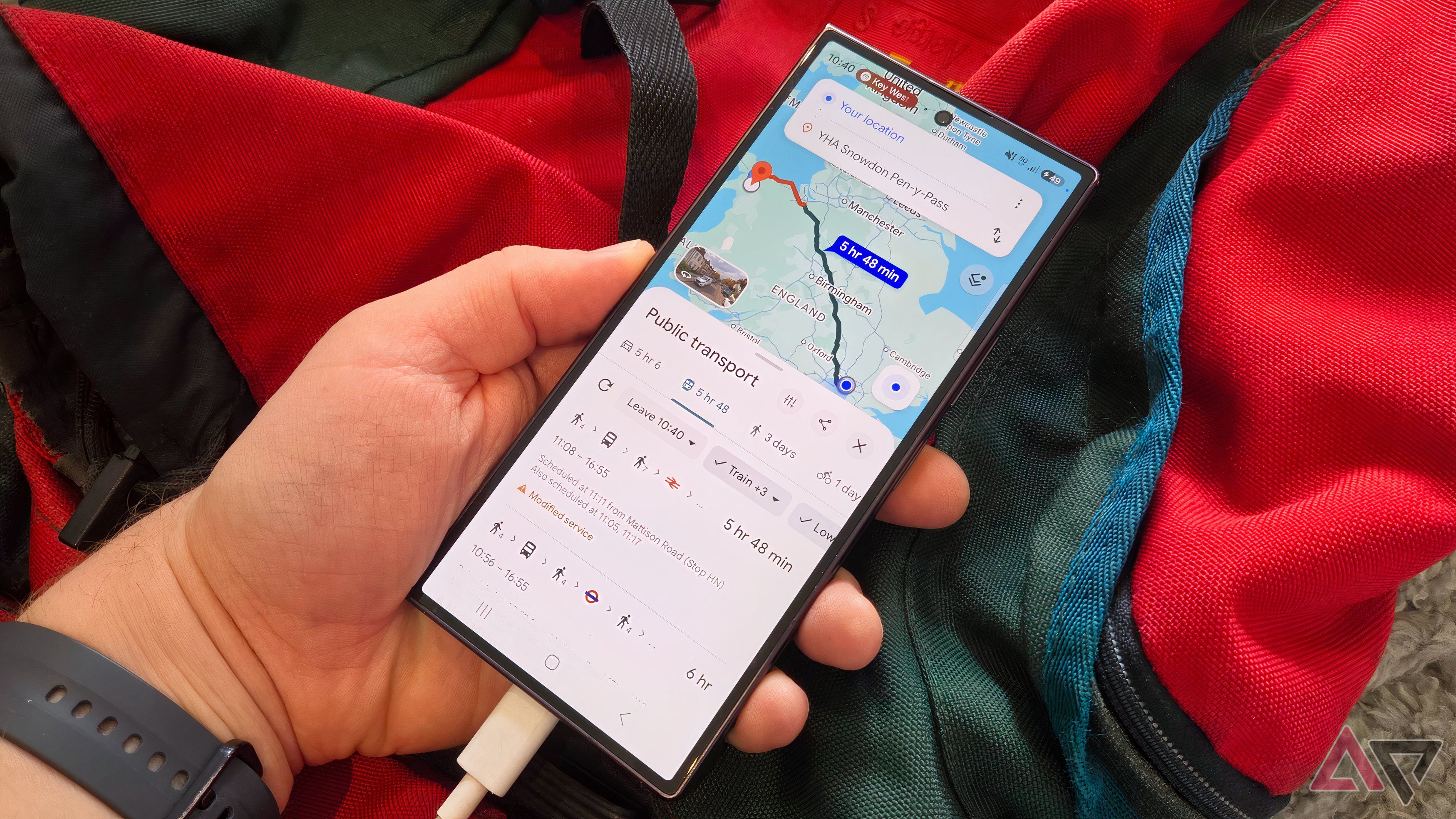The Samsung Galaxy Z Fold 8 Ultra showing navigation in Google Maps.