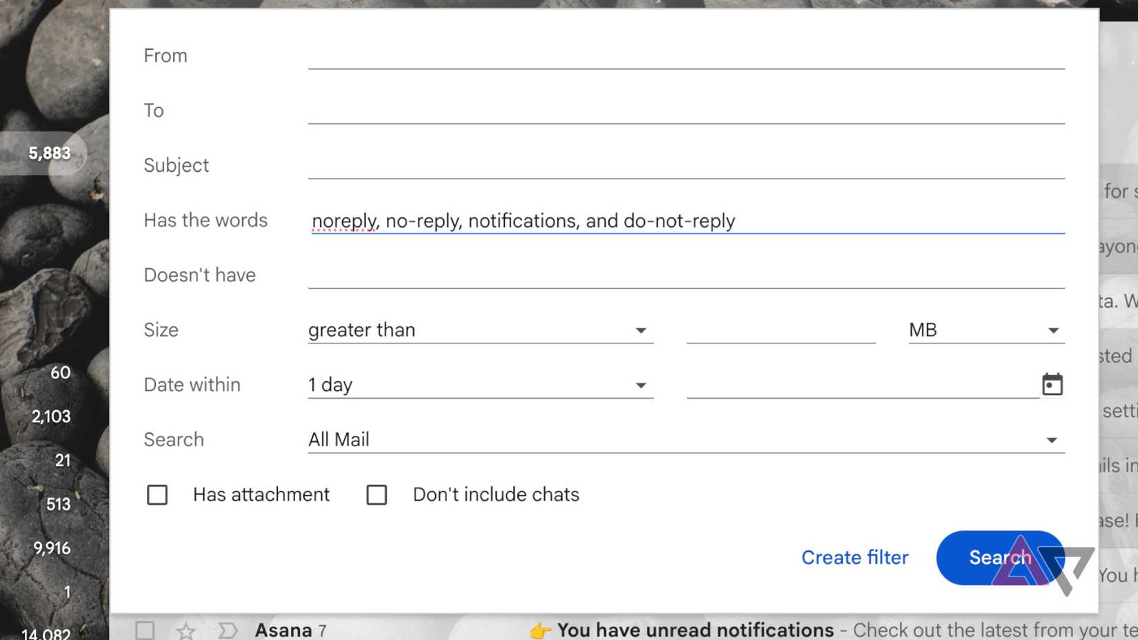 Gmail filter applying to no reply emails