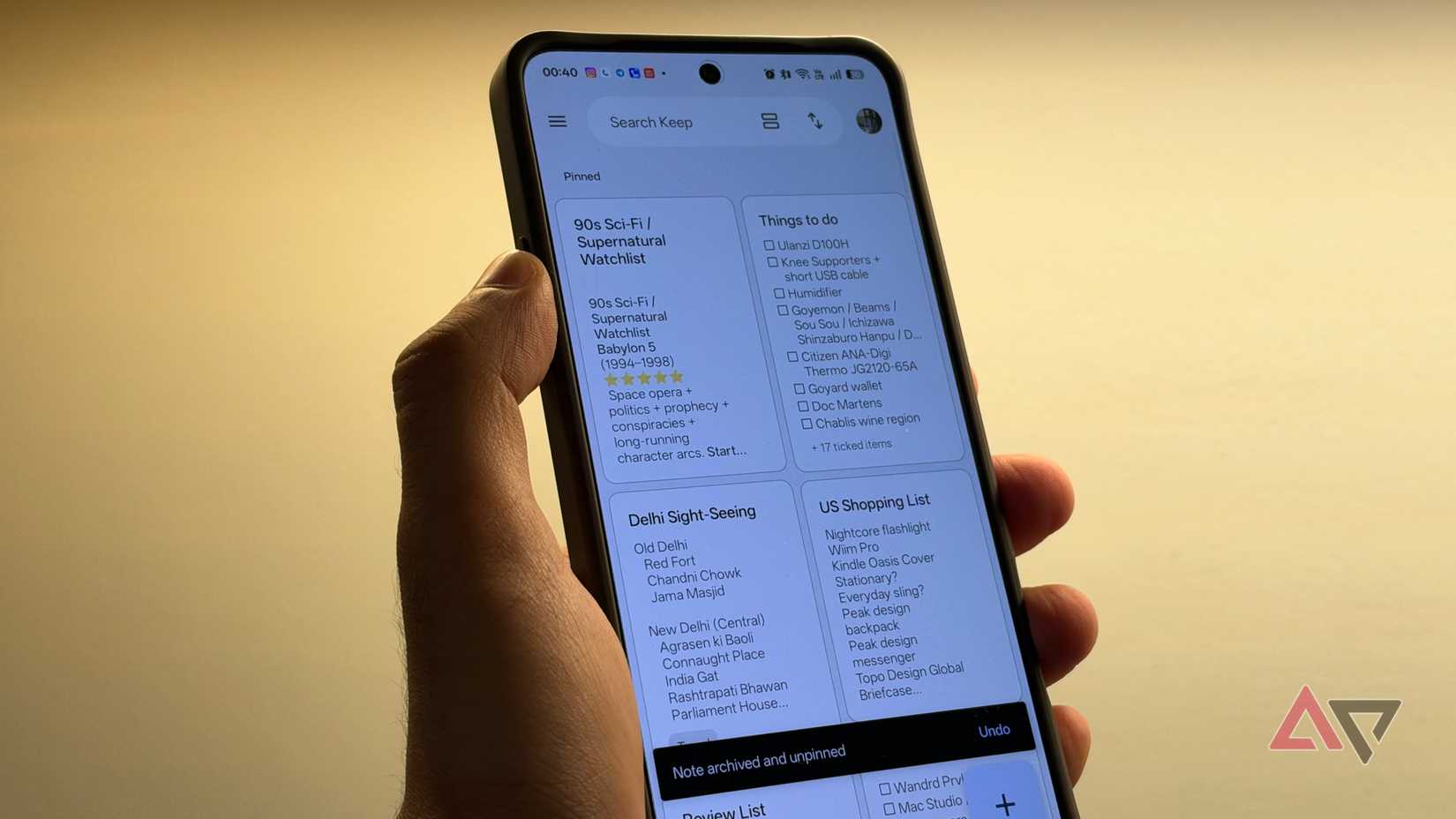 Интерфейс Google Keep с набором заметок
