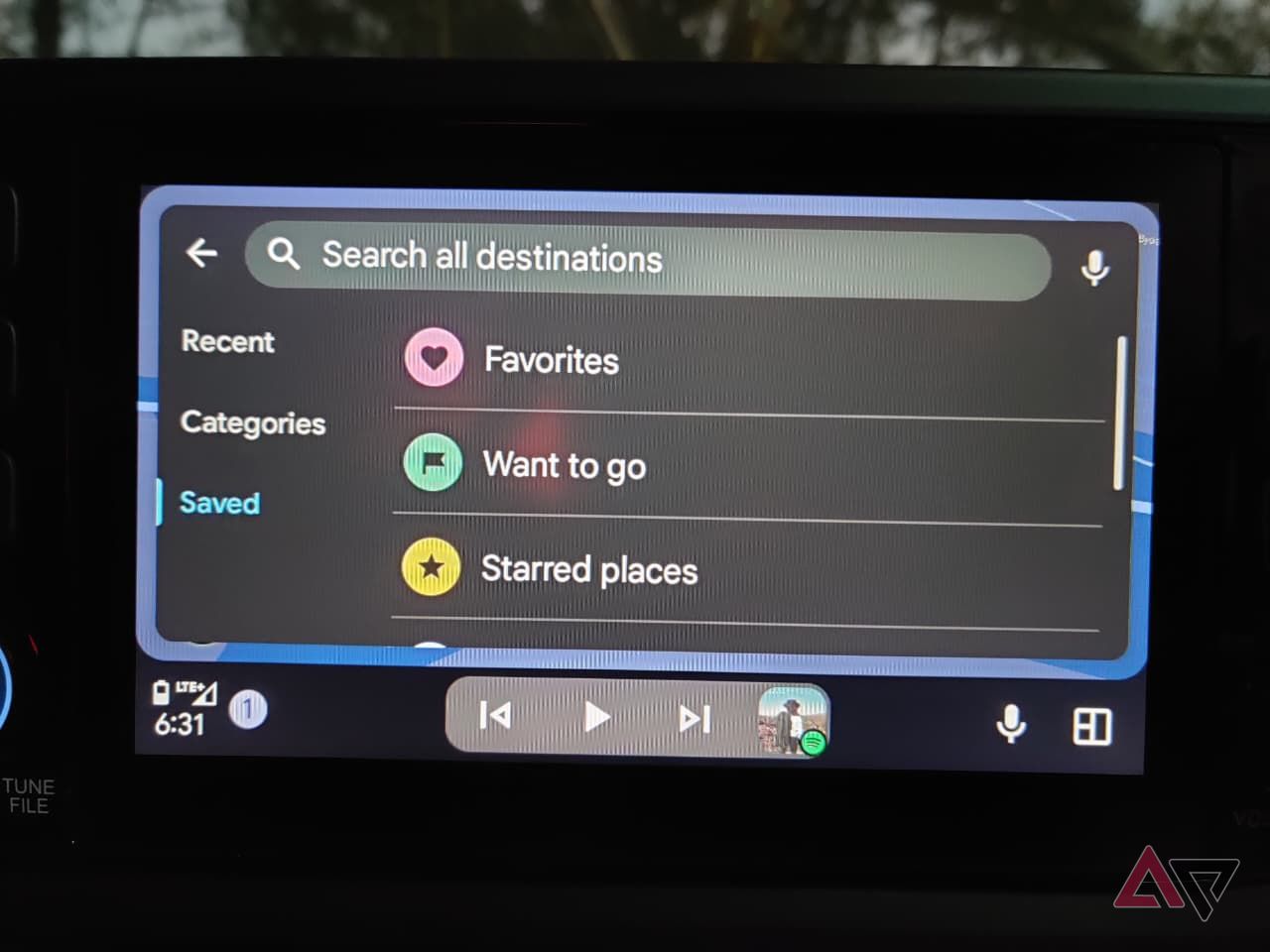 Google Maps in Android Auto showing Saved places