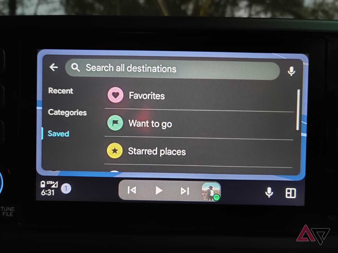 Google Maps in Android Auto showing Saved places