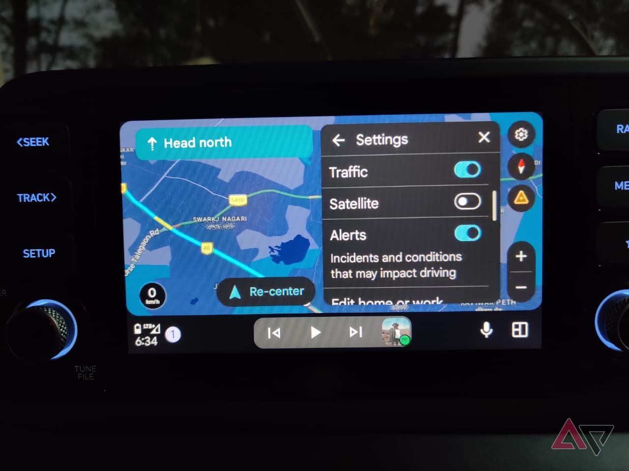 Google Maps in Android Auto showing the Settings