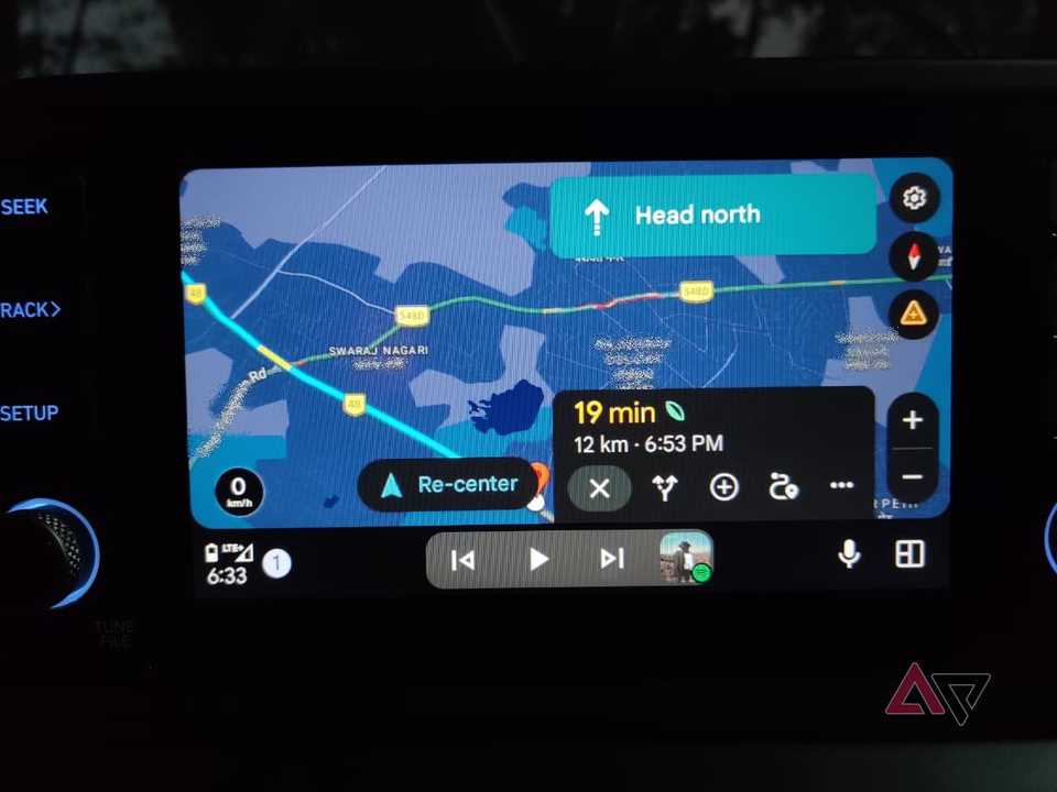 Google Maps in Android Auto showing the traffic layer