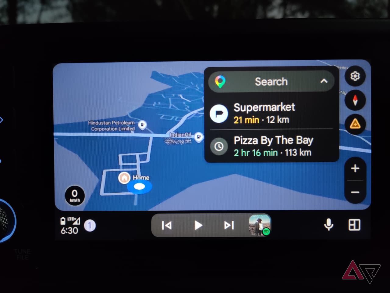 Google Maps in Android Auto showing the search bar