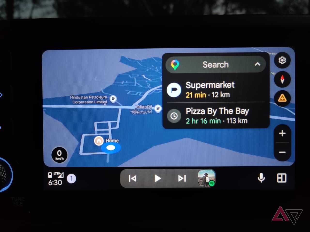Google Maps in Android Auto showing the search bar