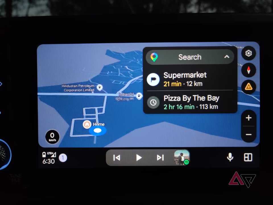 Google Maps in Android Auto showing the search bar