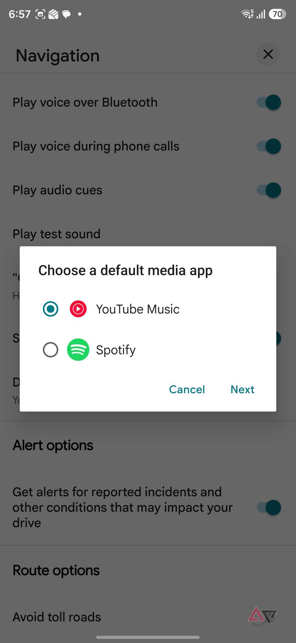 select media app in Google Maps