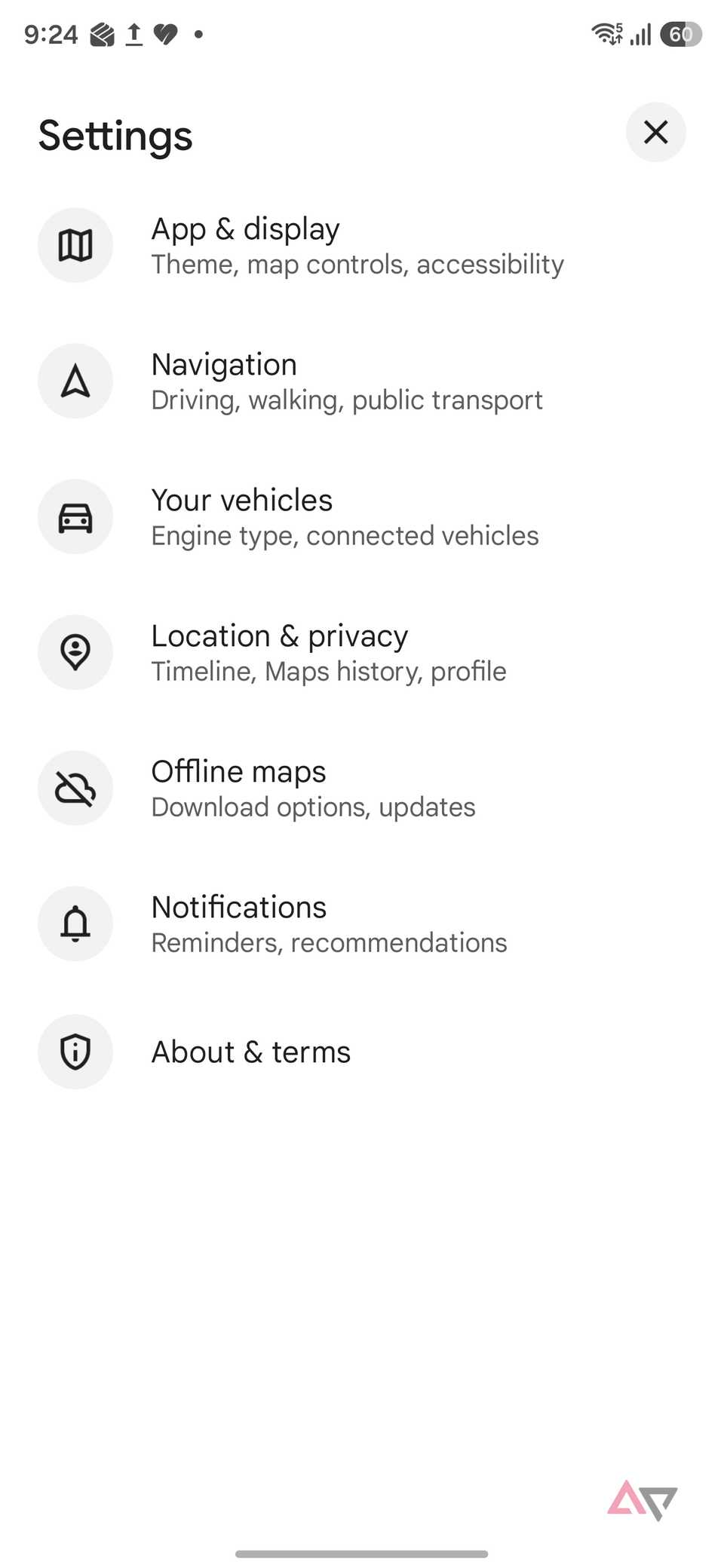 Google Maps settings