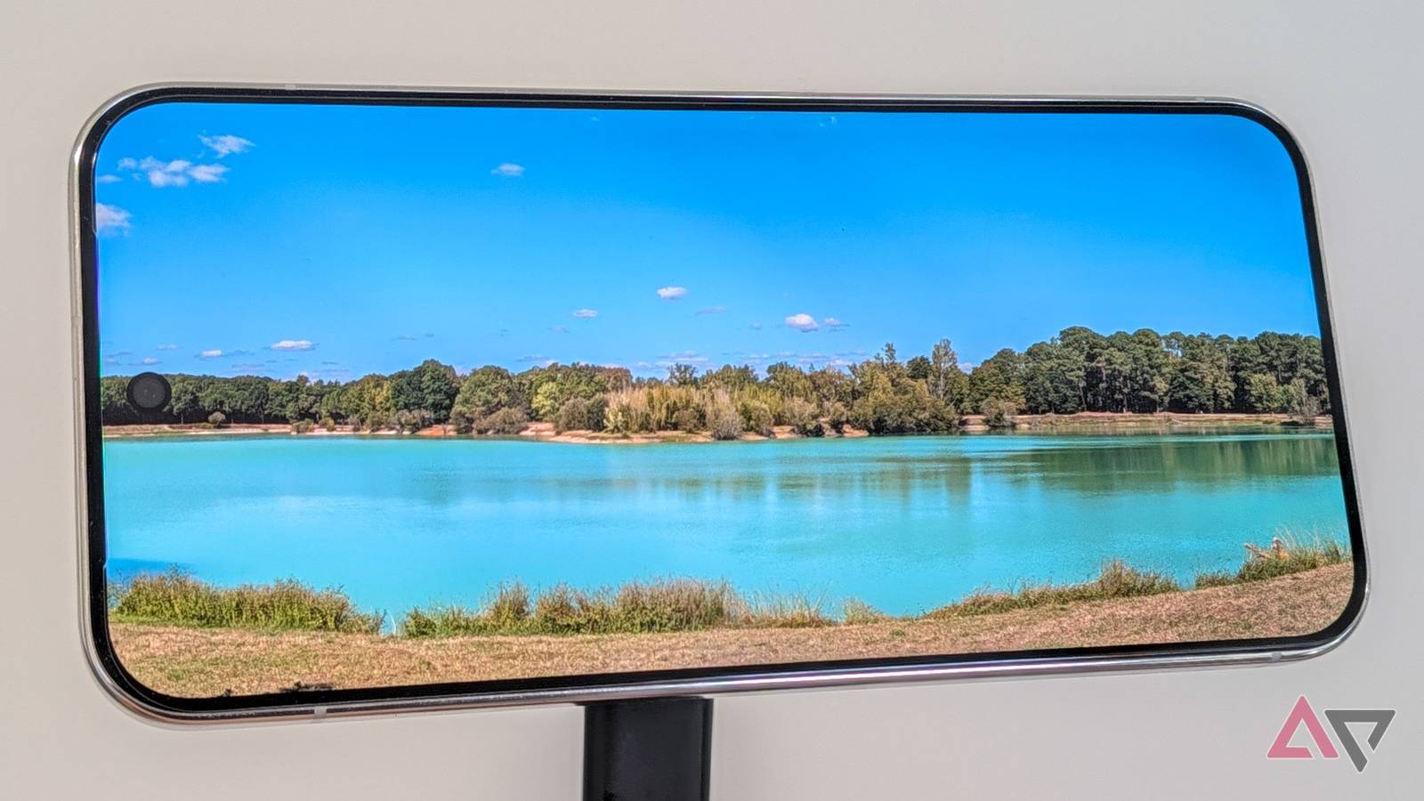 A photo of a lake landscape shown on a Google Pixel 11 Pro XL