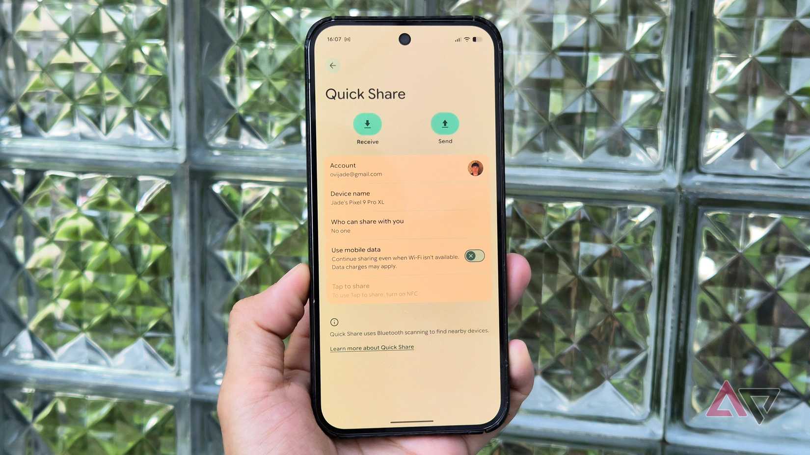 Google Pixel 9 Pro XL with Quick share feature opened