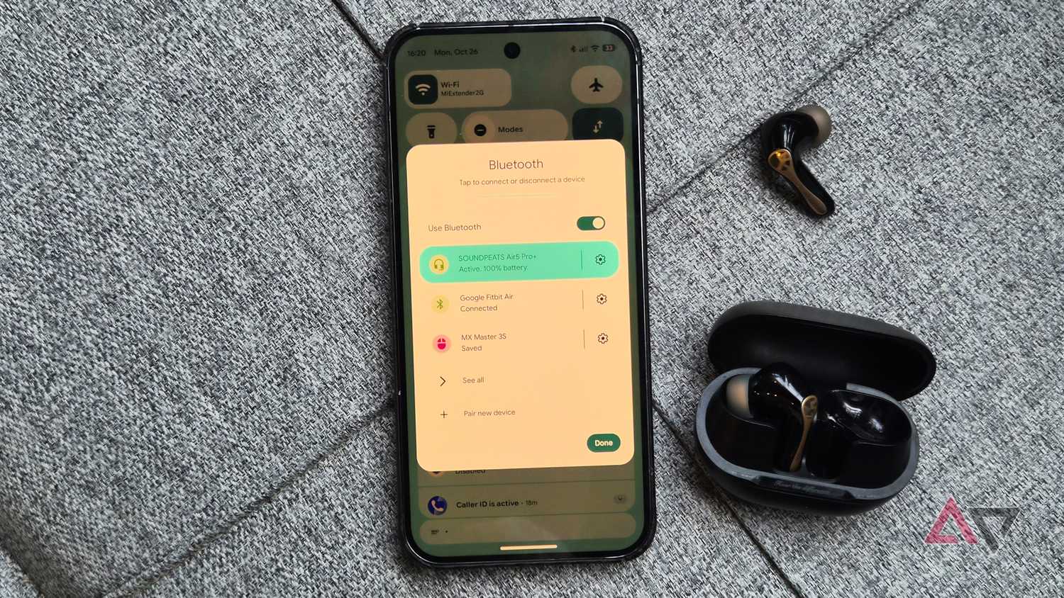 Google Pixel 9 Pro XL smartphone with Soundpeats Air5 Pro+ wireless earbuds headphones