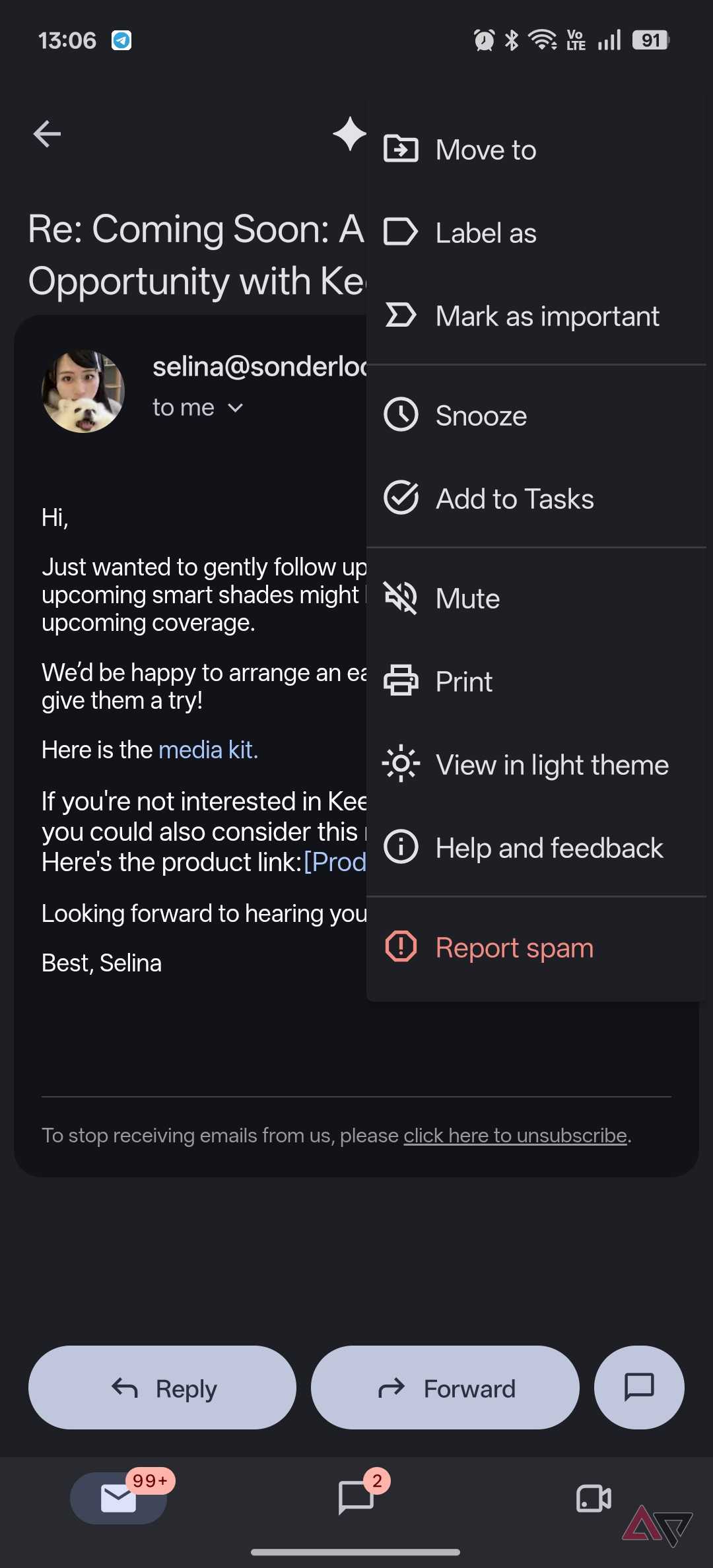 Google Tasks add email to task