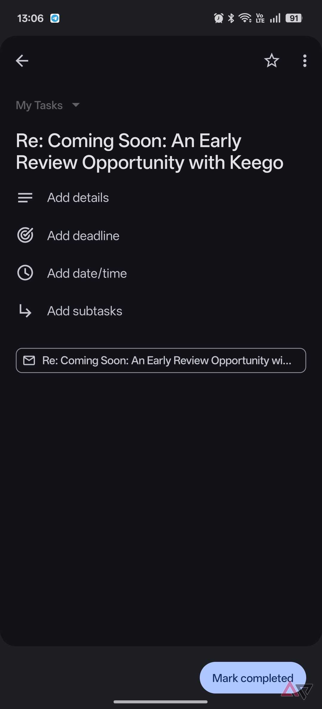 Google Tasks email based task