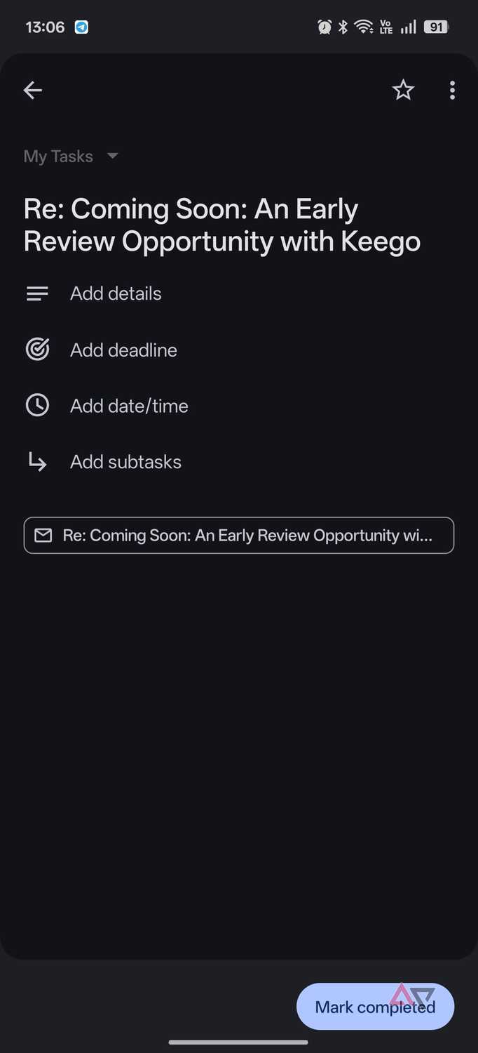 Google Tasks email based task