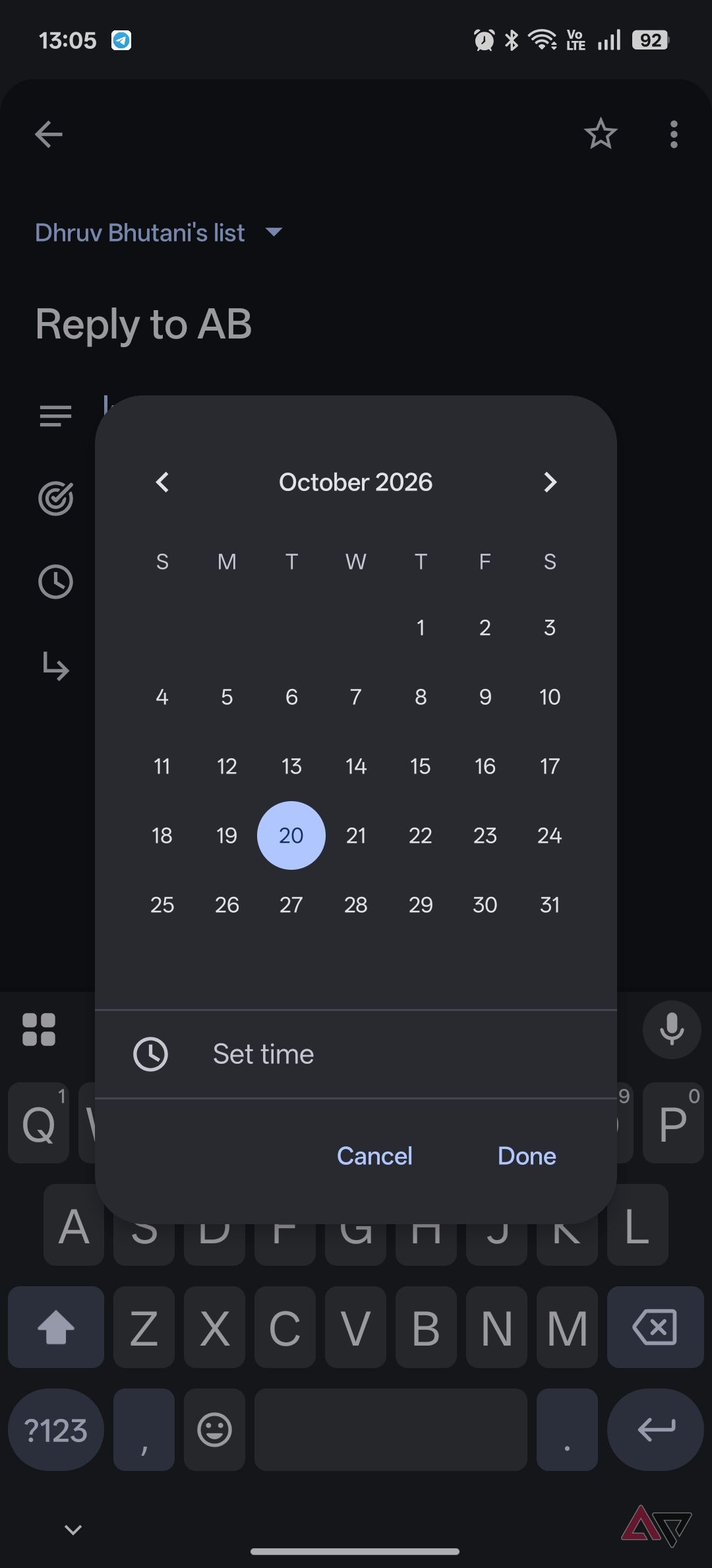 Google Tasks setting date