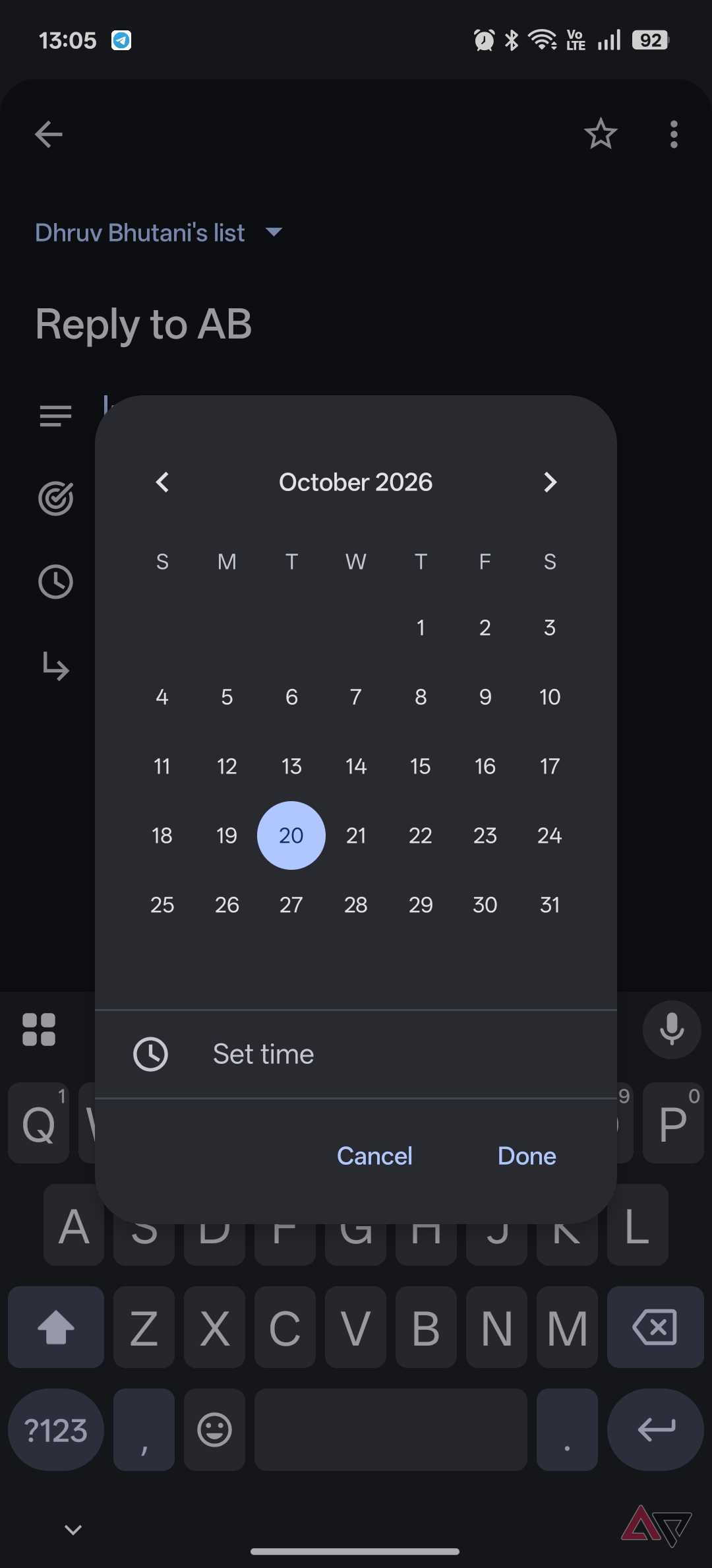 Google Tasks setting date