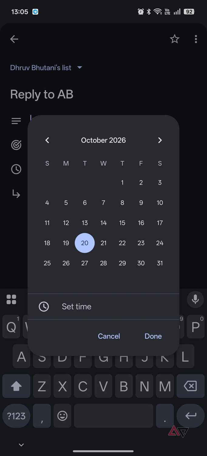 Google Tasks setting date