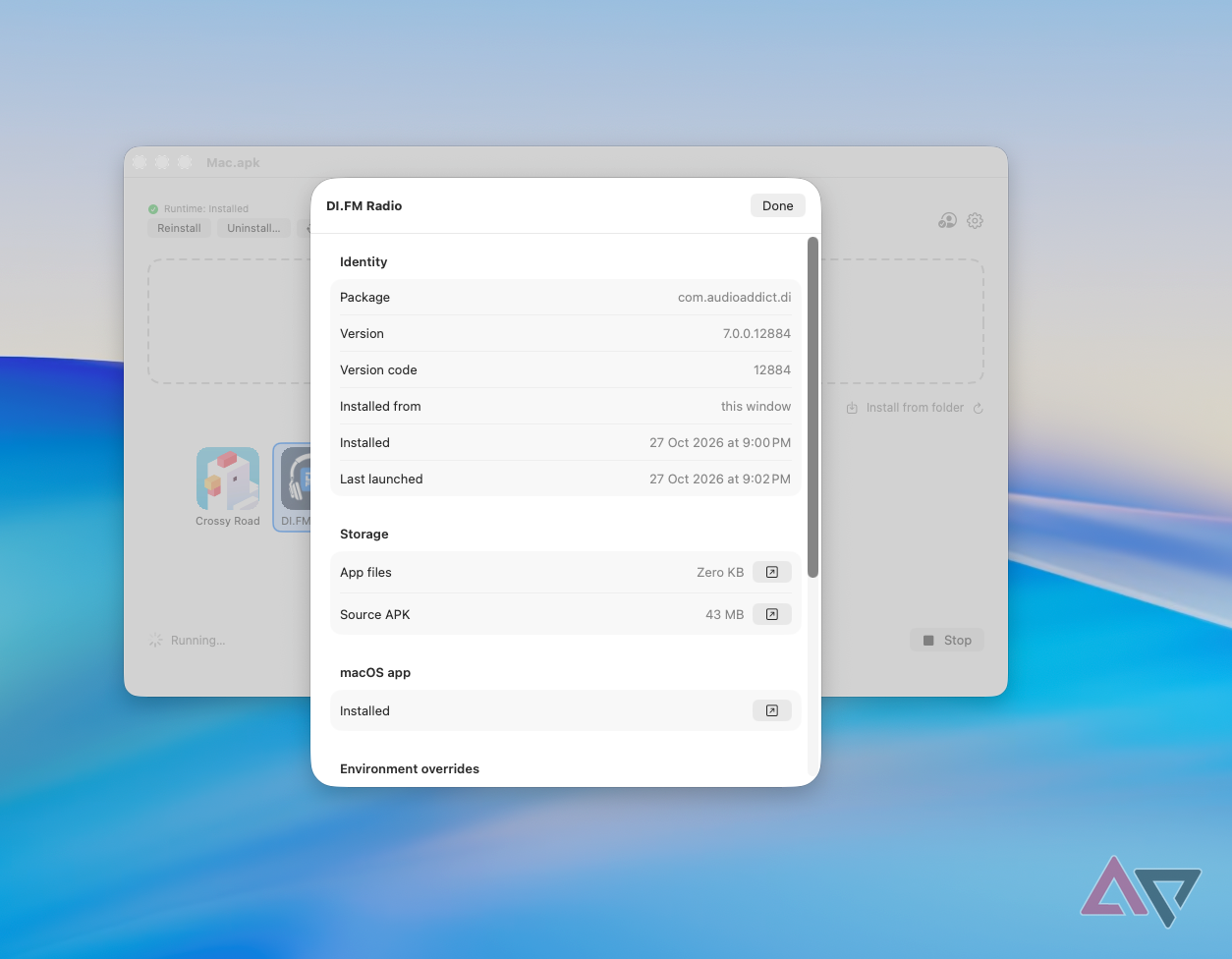 mac apk android app info
