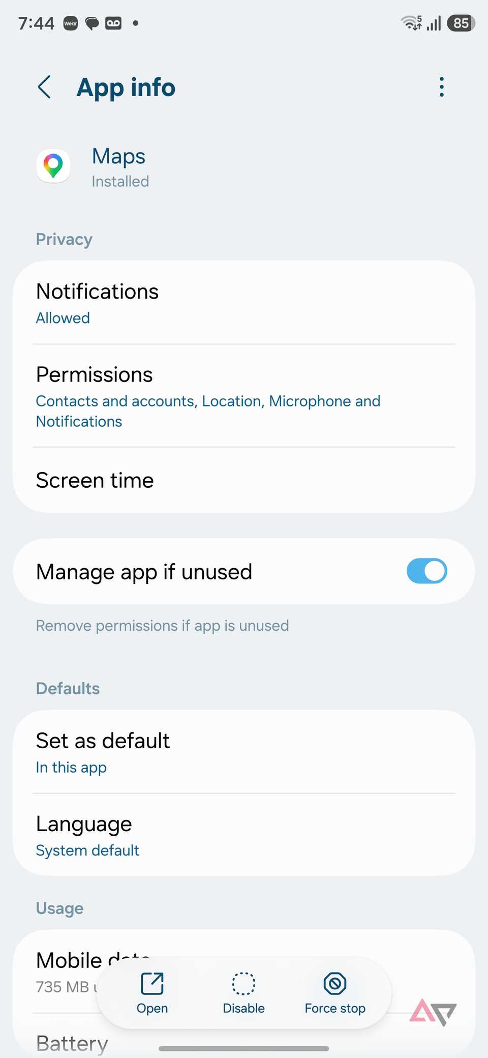 Google Maps settings