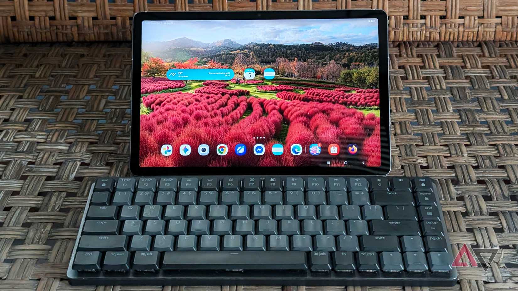 Samsung Galaxy Tab S10 FE tablet and a Logitech Wireless keyboard