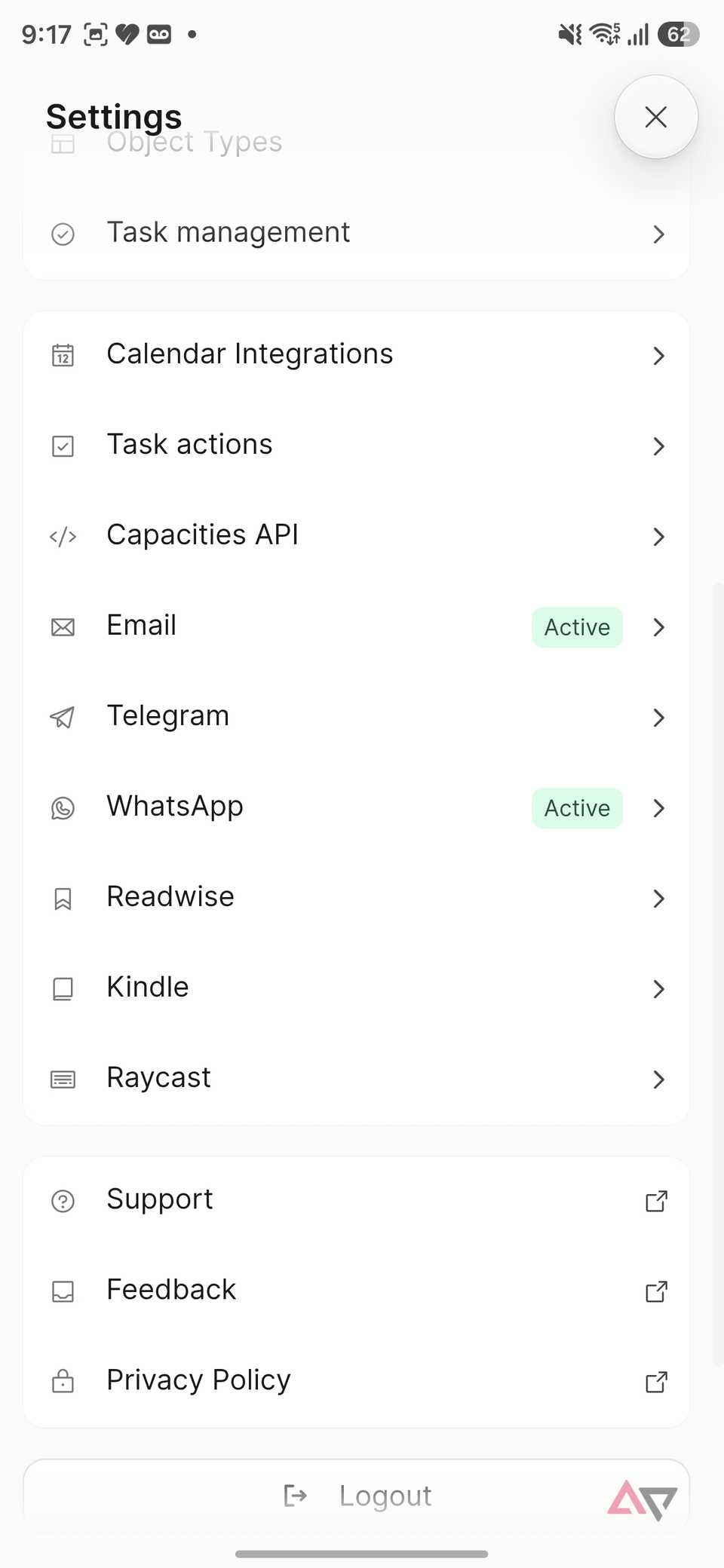 Capacities settings