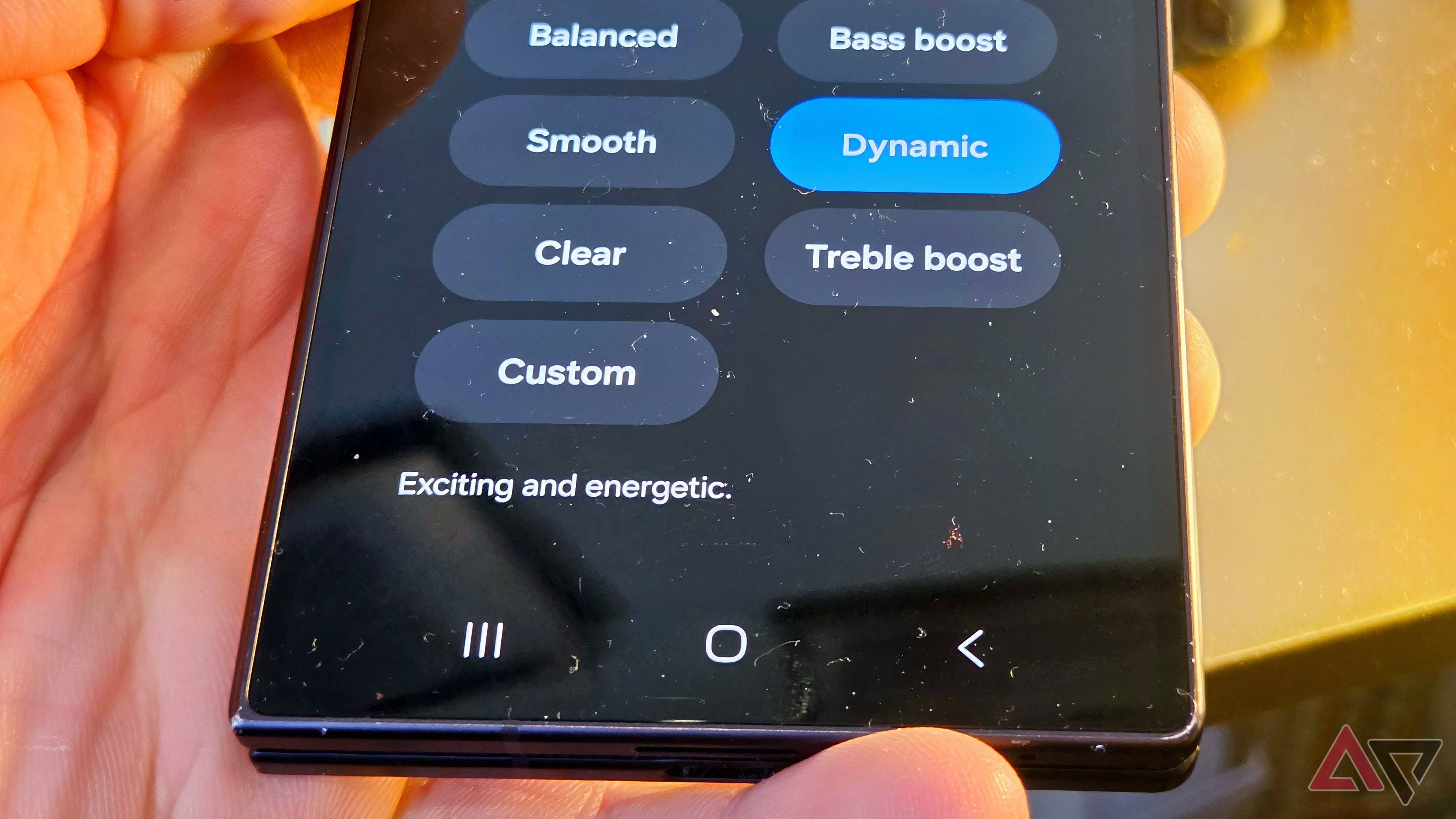 A Samsung Galaxy Z Fold 8 Ultra showing the YouTube Music EQ presets.
