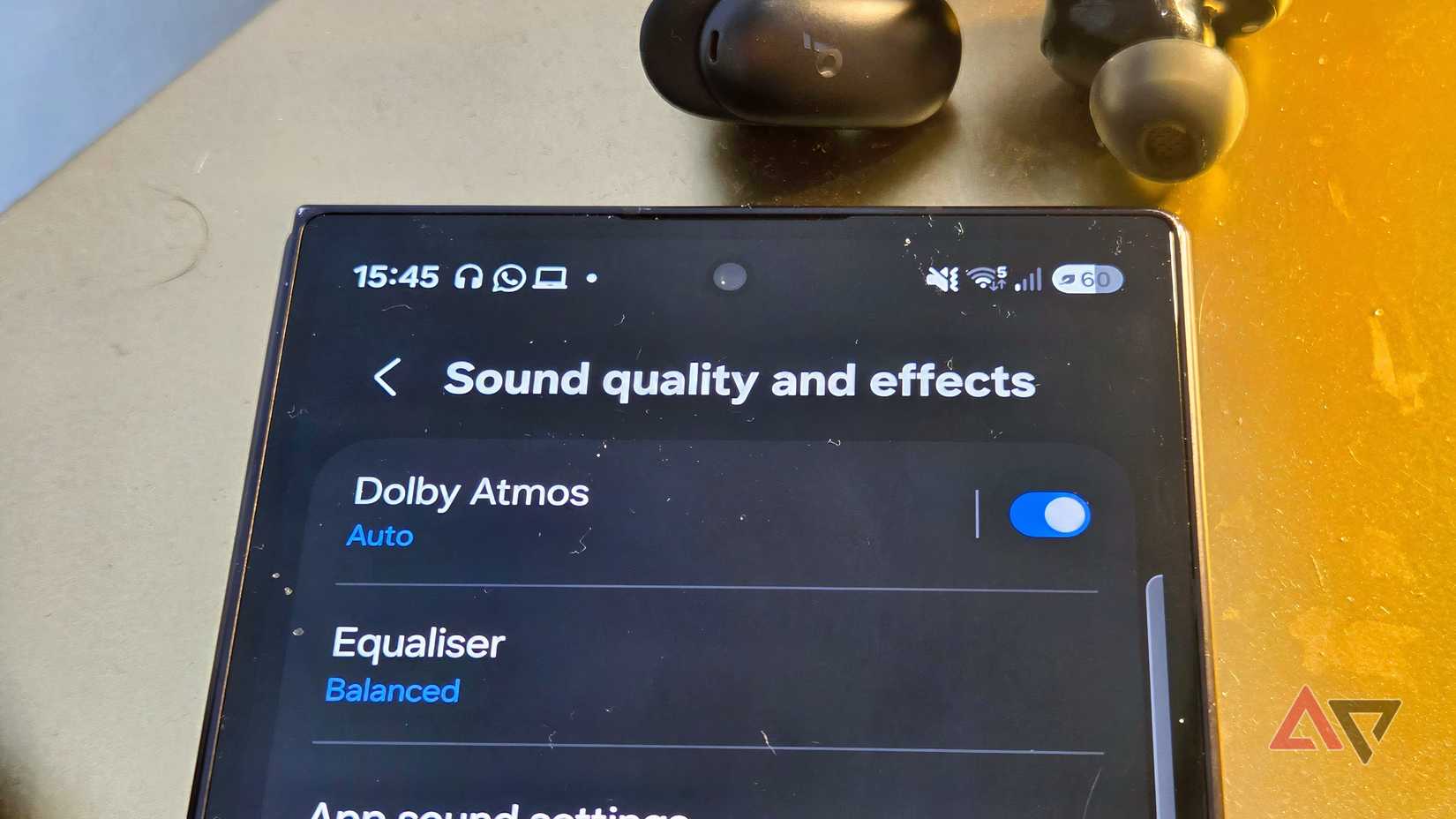 A Samsung Galaxy Z Fold 8 Ultra showing the Sound Quality and Effects menu on YouTube Music.